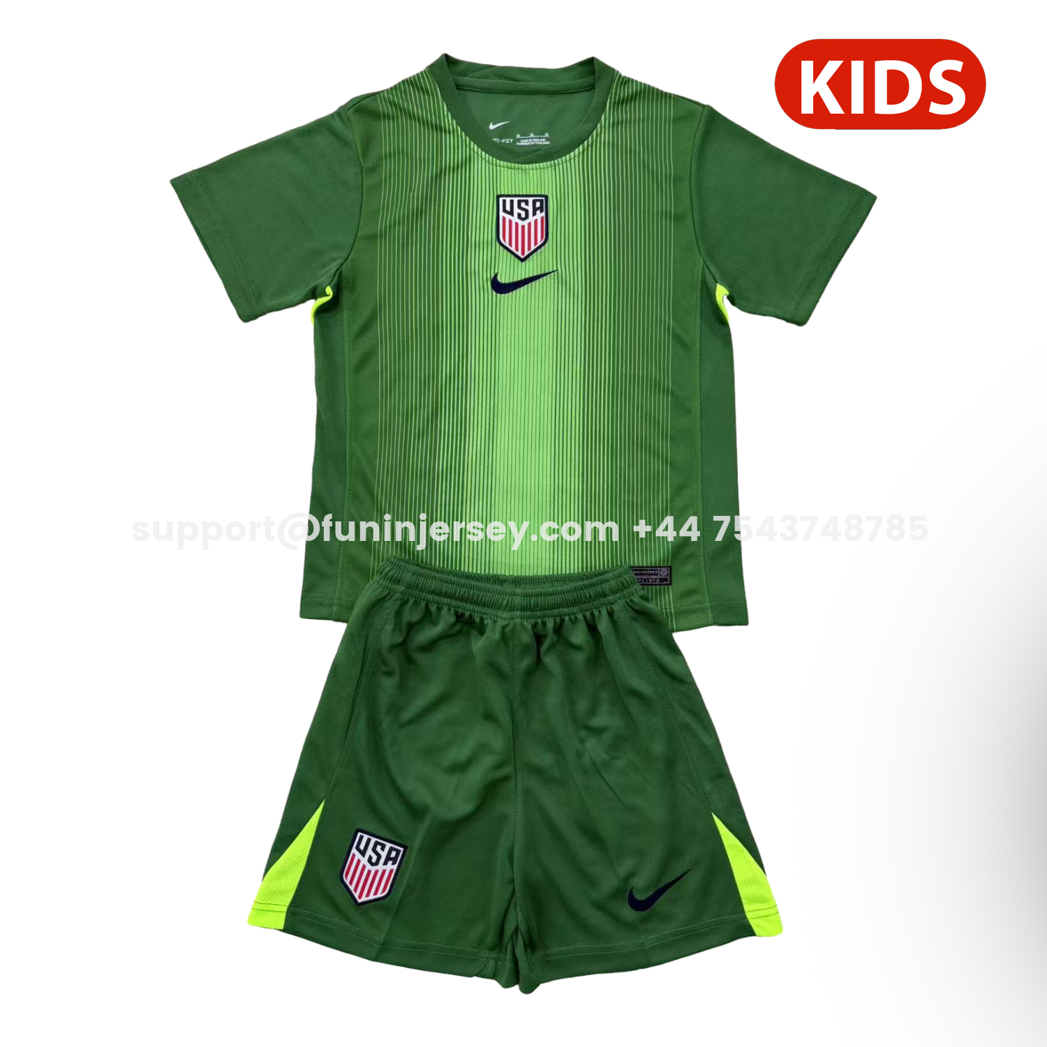 Funinjersey-United States USA 25-26 Green Goalkeeper Kids Kit
