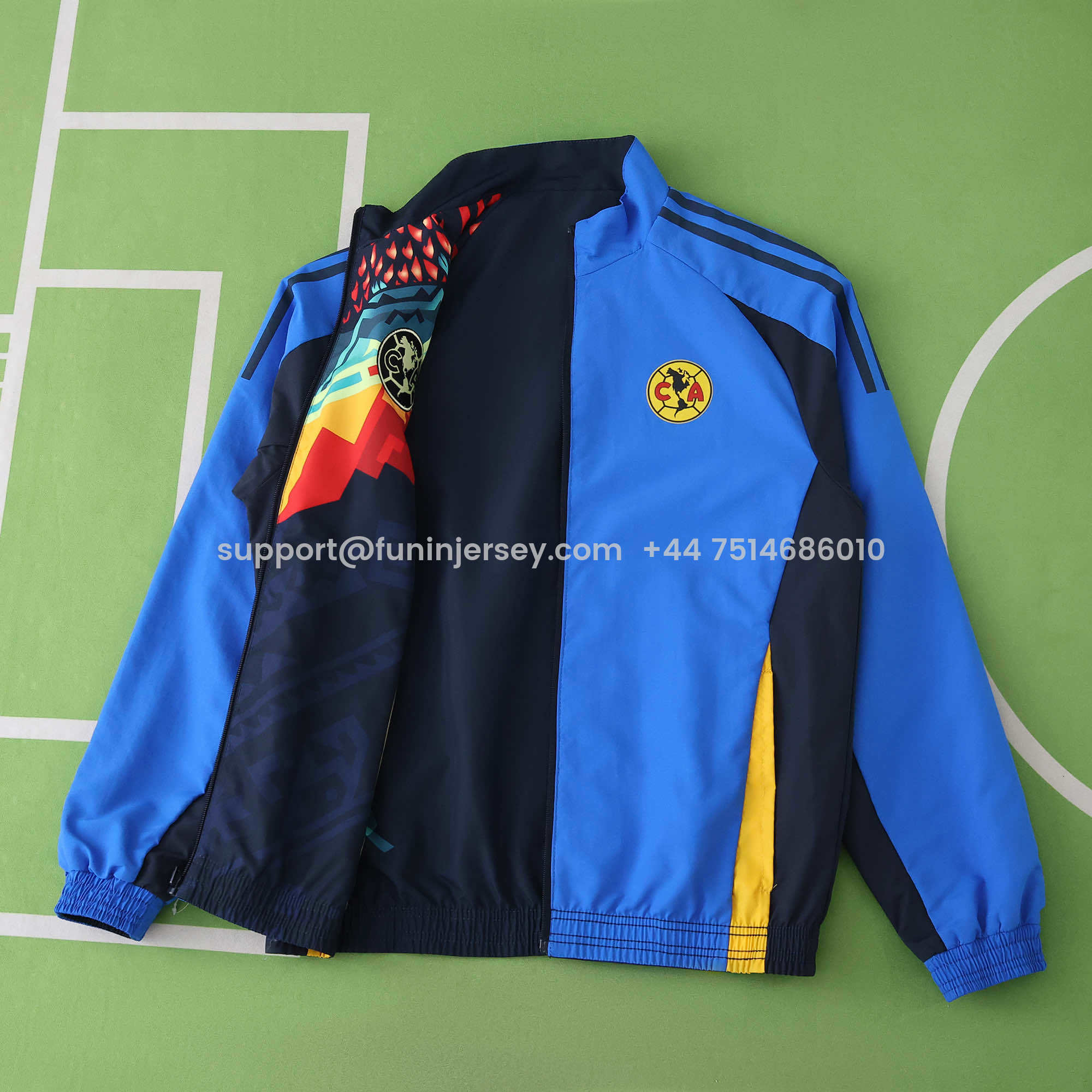 Funinjersey-Club América 25-26 Throwback Double Sided Reversible Windbreaker - Blue & Black