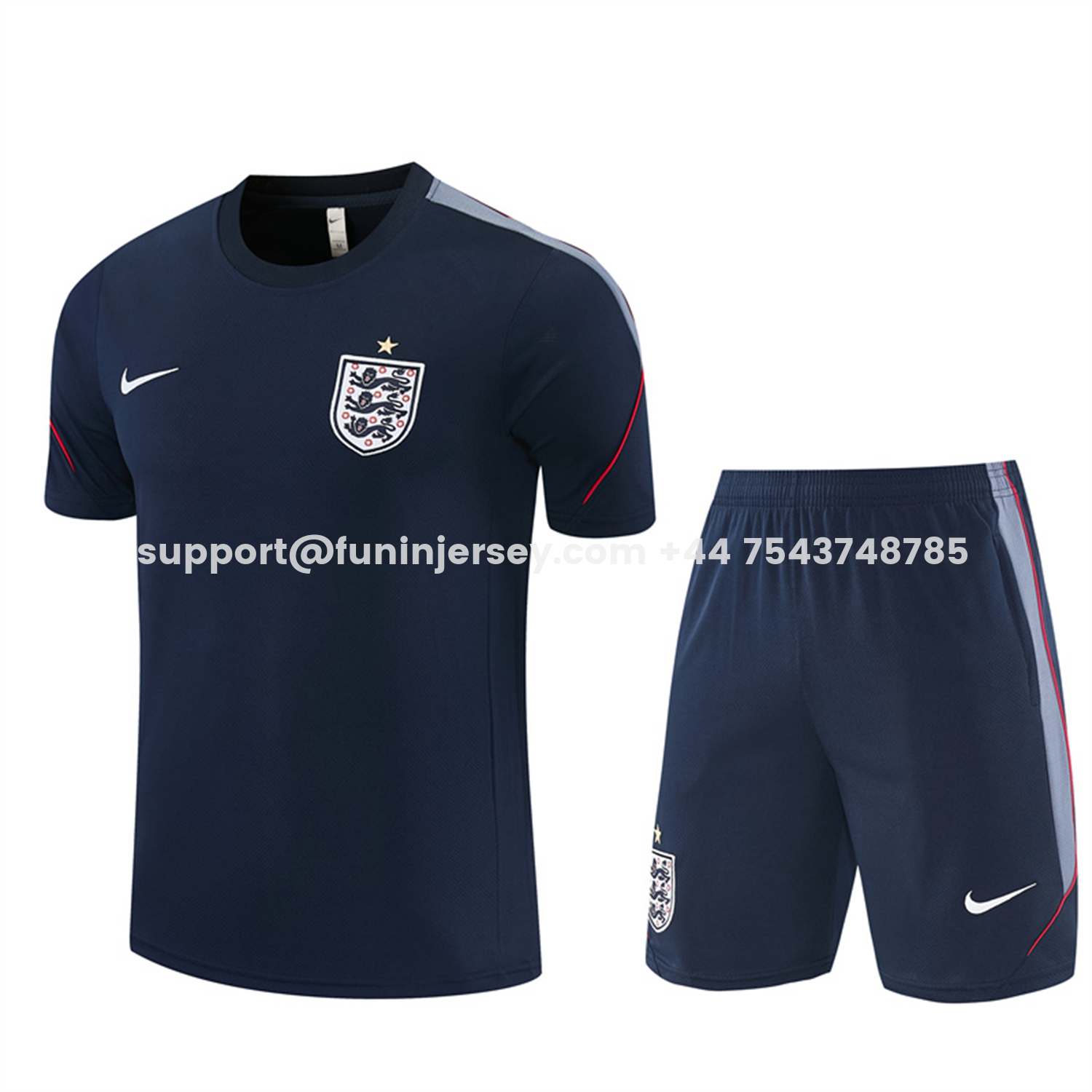 Funinjersey-England 2026 Short-Sleeve Training Set - Dark Blue Top & Dark Blue Pants