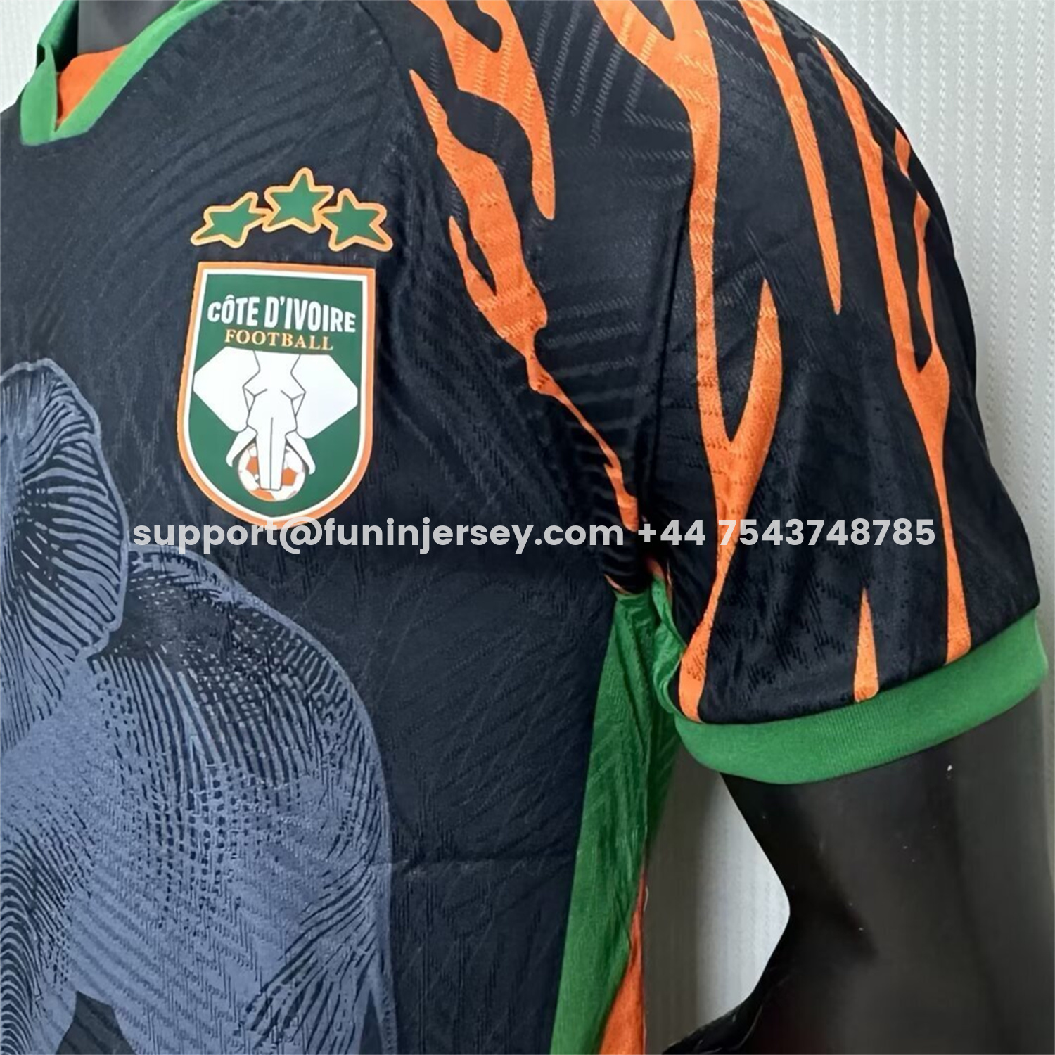 Funinjersey-Ivory Coast 25-26 Elephant And Kid Black Jersey - Player Version