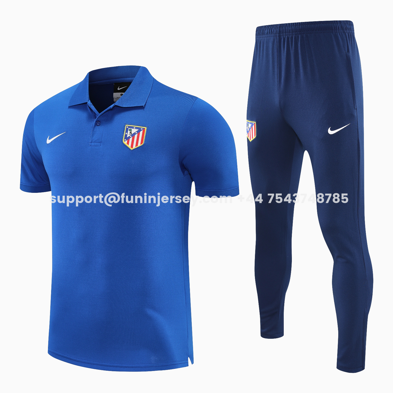 Funinjersey-Atletico Madrid 25-26 POLO Short-Sleeve Training Set - Ocean Blue Top & Deep Blue Pants