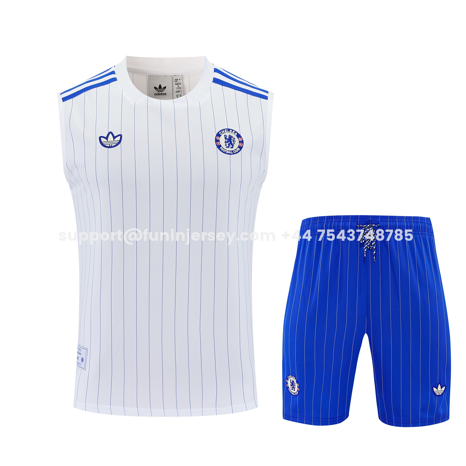 Funinjersey-C.H.E.L.S.E.A 25-26 Retro Style Vest Training Set - White Top & Blue Stripes Pants