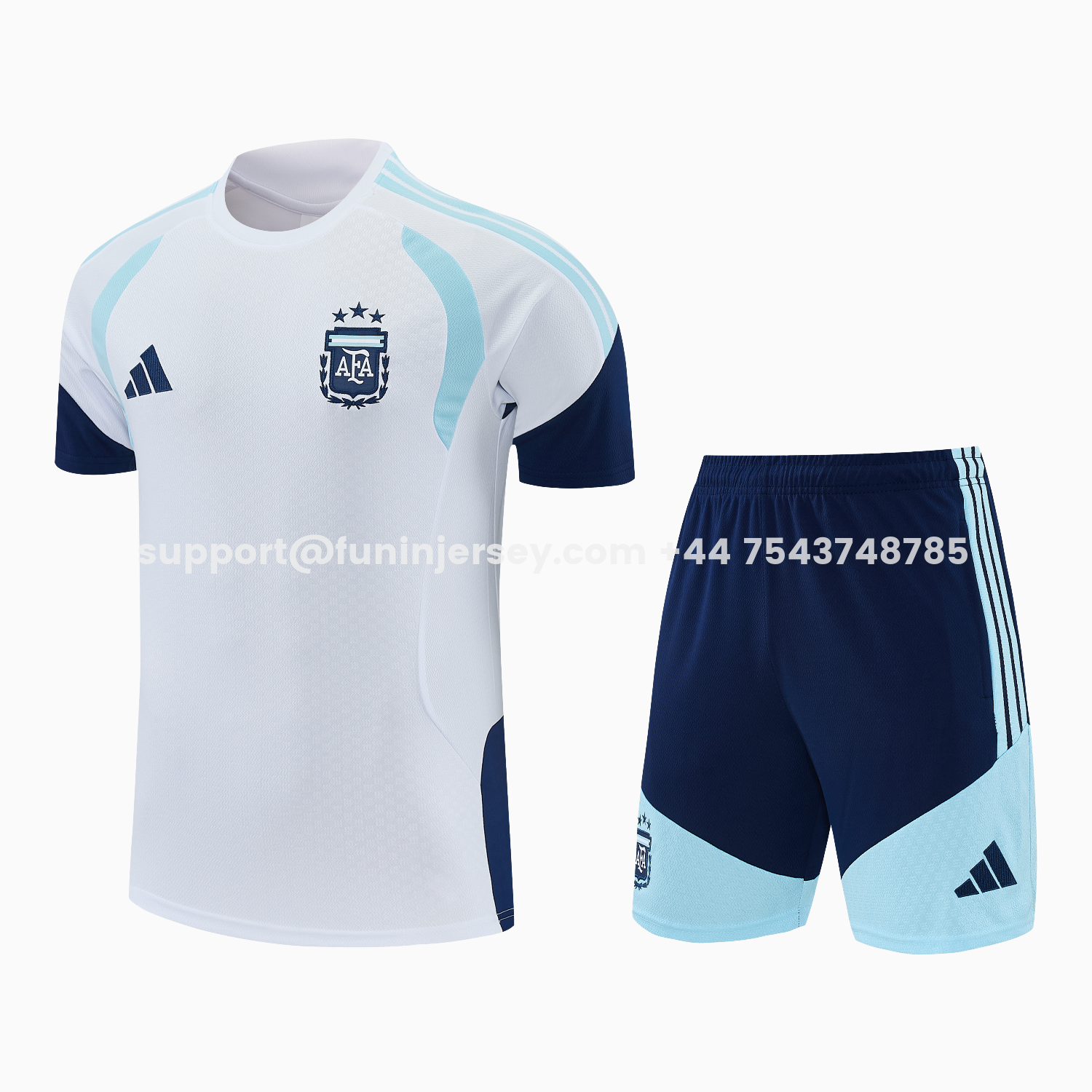 Funinjersey-Argentina 2026 Short-Sleeve Training Set - White Top and Dark Blue Shorts