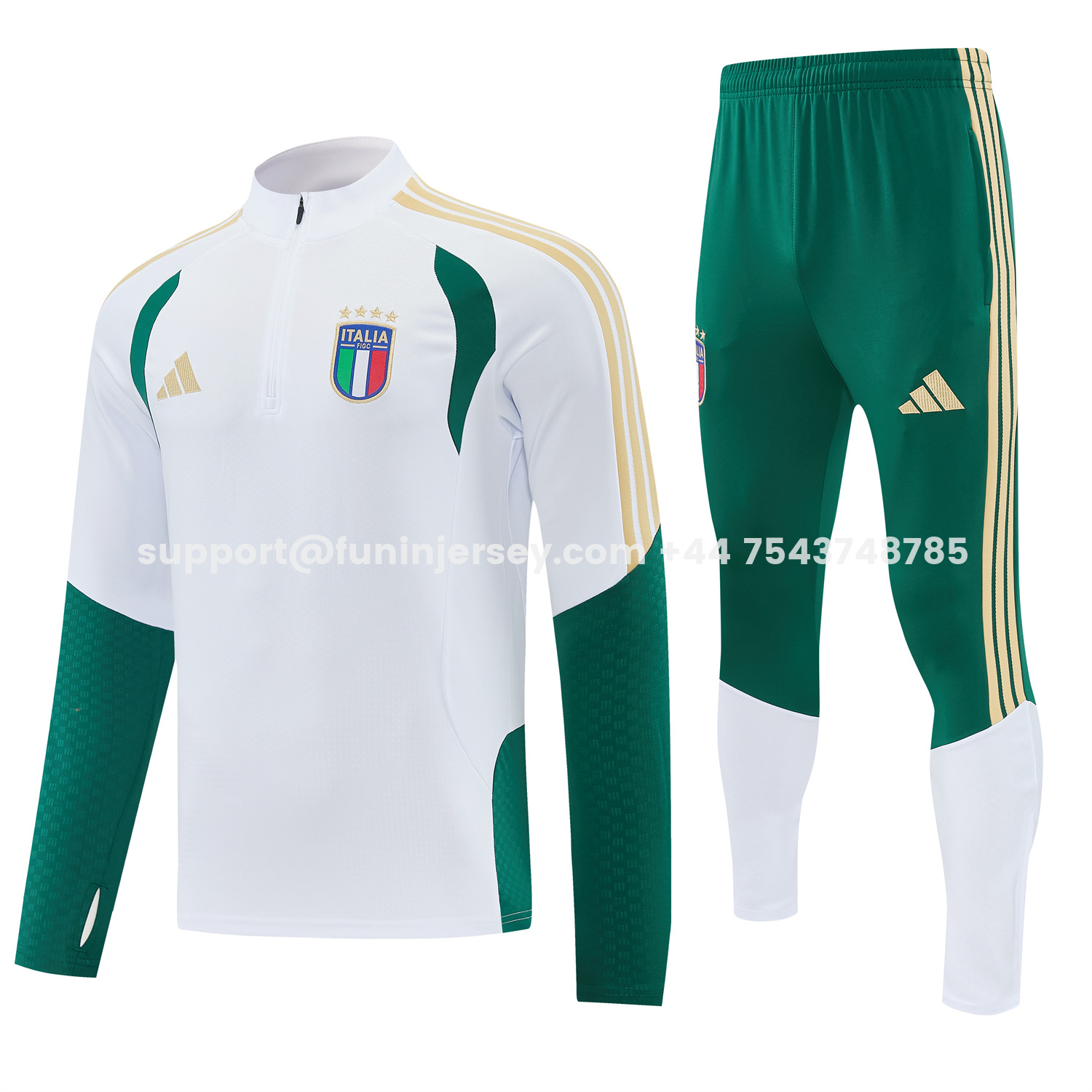 Funinjersey-Italy 2026 Long Sleeve Training Set - White Top & Green Pants