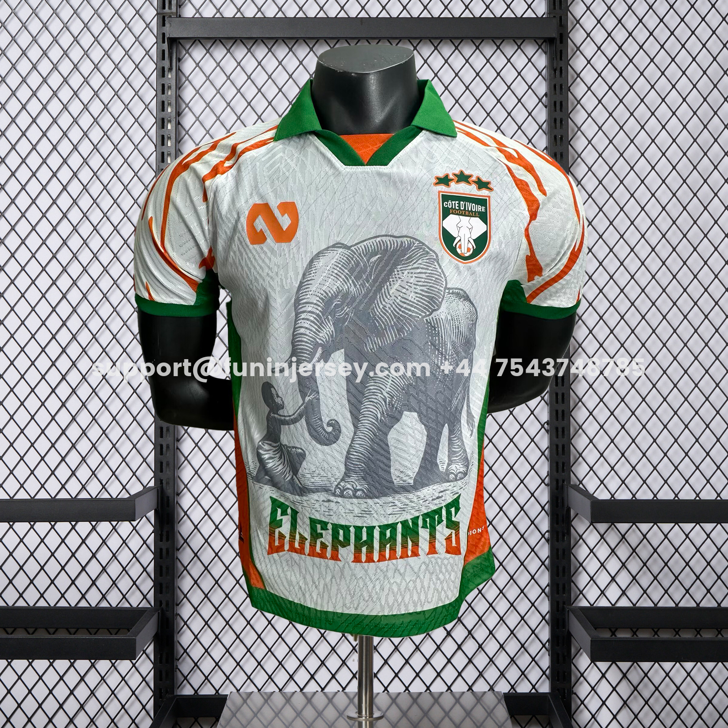 Funinjersey-Ivory Coast 25-26 Elephant And Kid White Jersey - Player Version