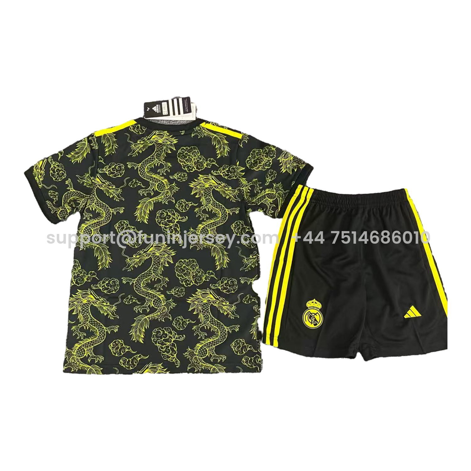Funinjersey-Real Madrid 25-26 Yellow Dragon Yellow Logo Black Special Kids Kit