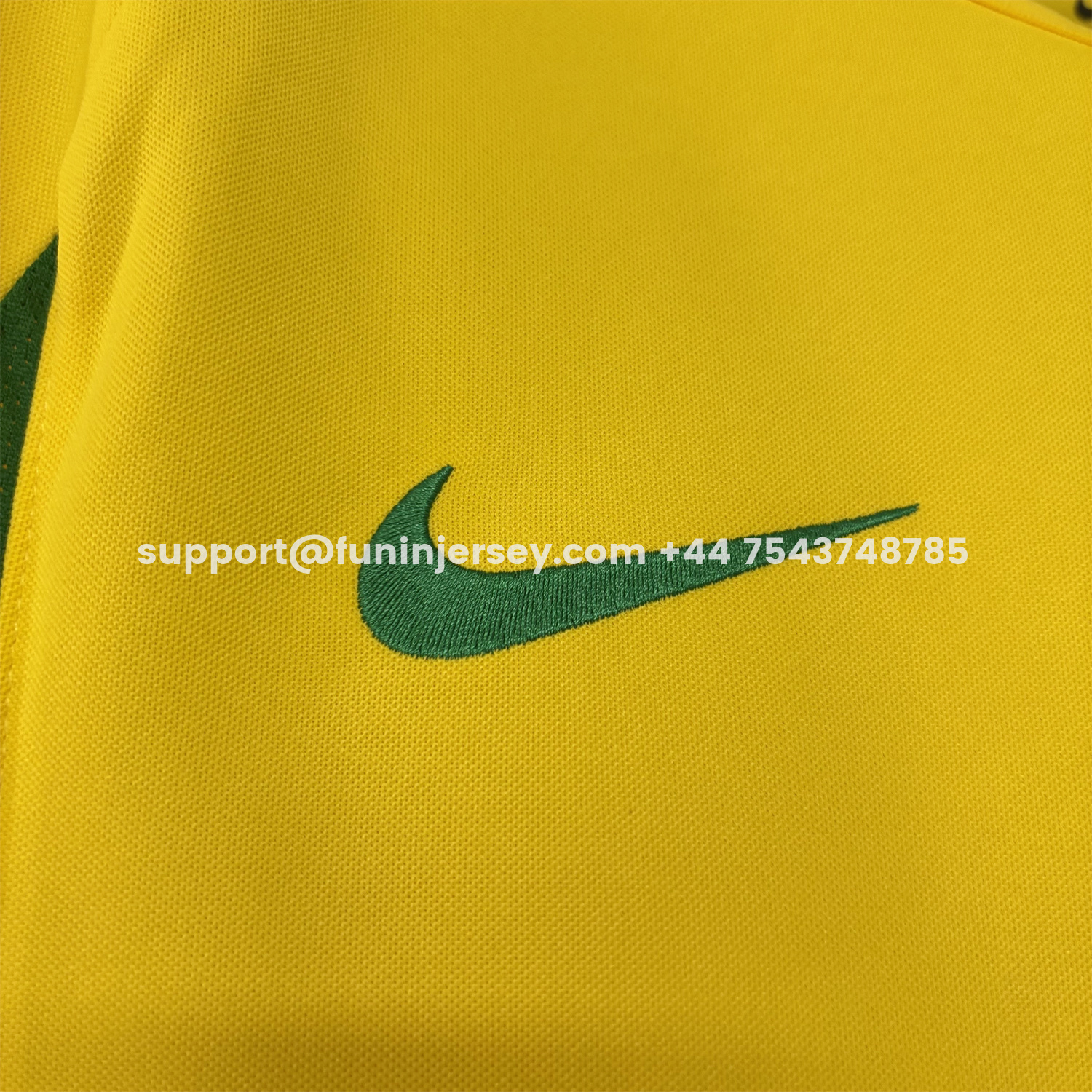 Funinjersey-Retro Brazil 2002 Home Long Sleeves Jersey
