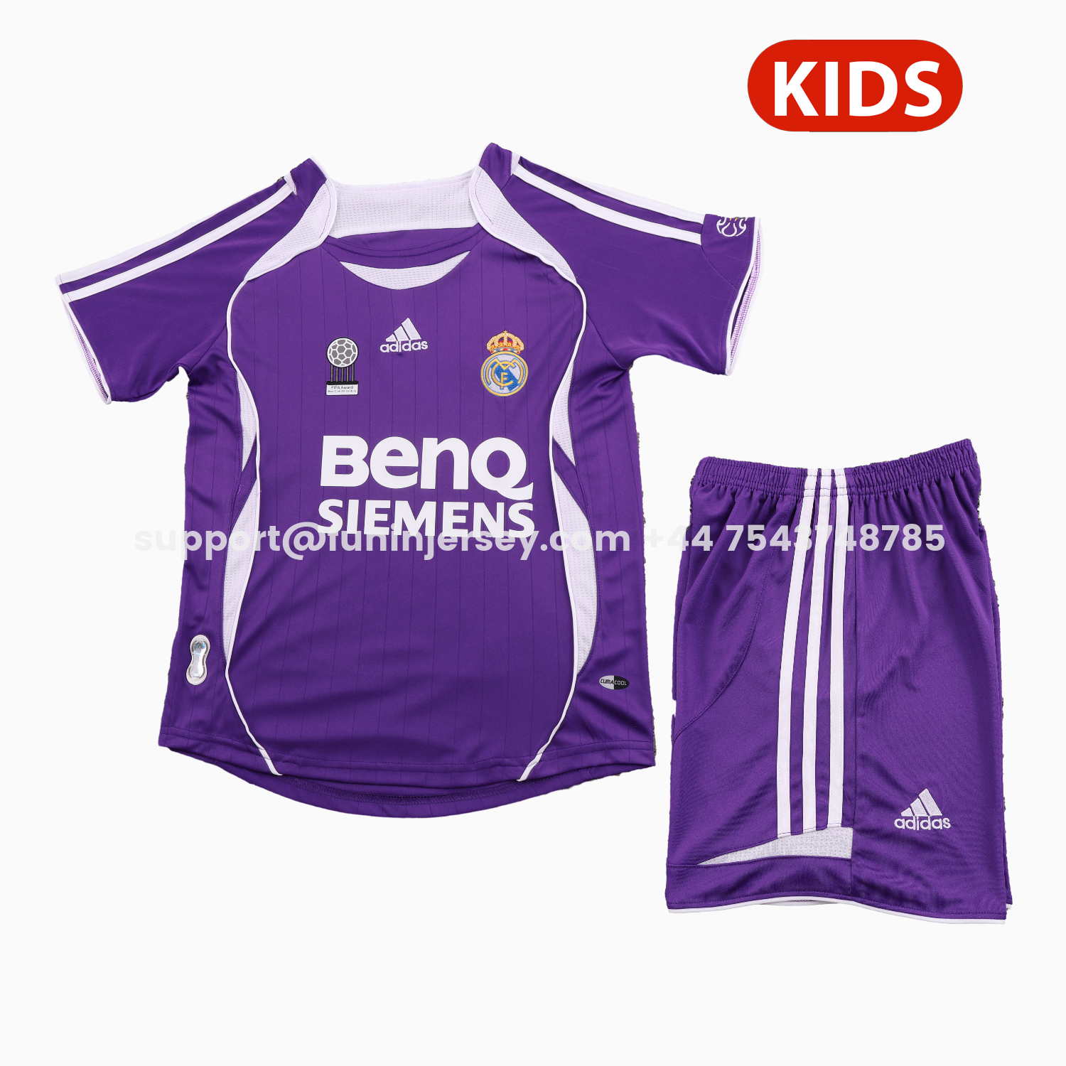 Funinjersey-Retro Real Madrid 2006-07 Away Purple Kids Kit