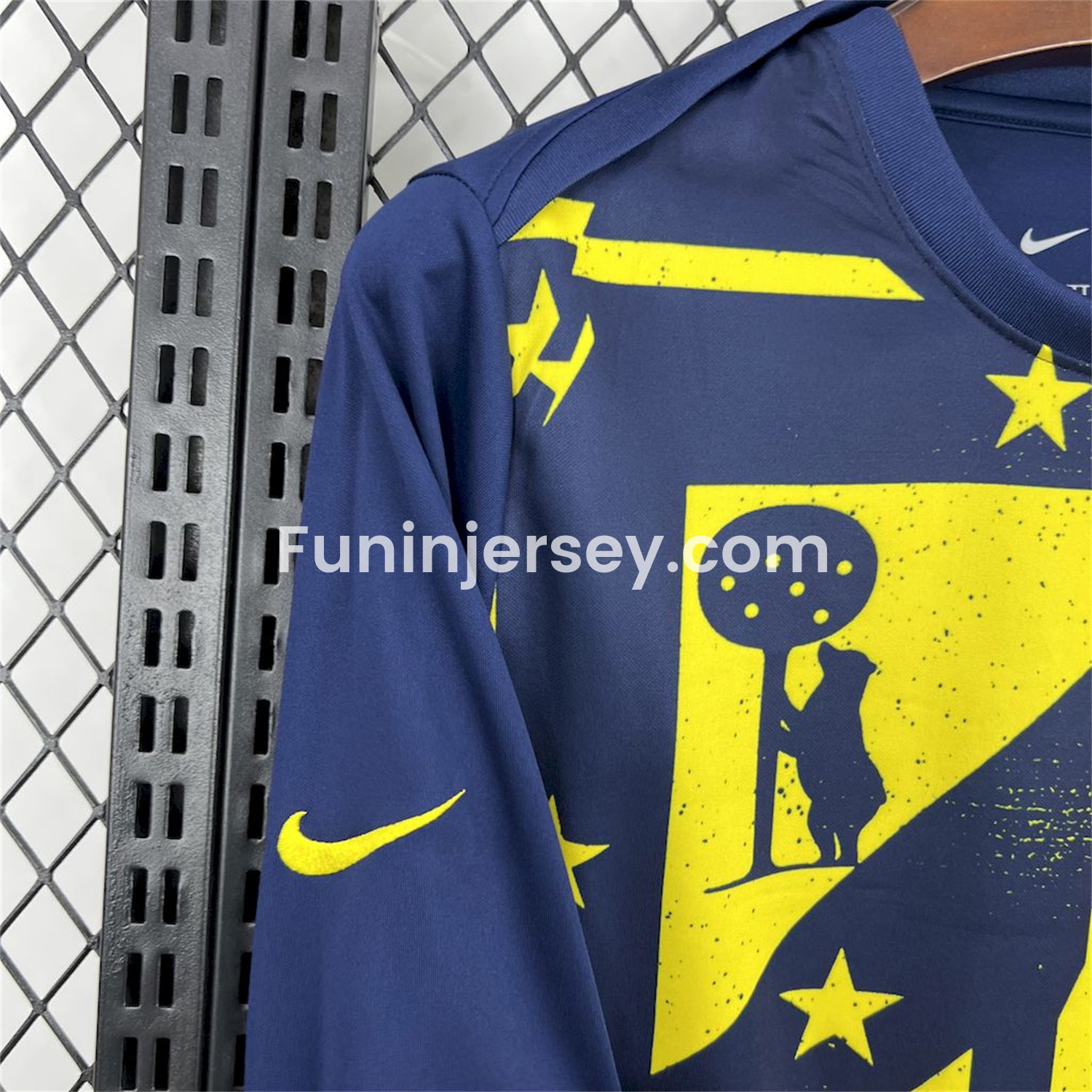 Funinjersey-Atletico Madrid 25-26 Yellow Blue Stripes Pre-Match Training Long Sleeves Jersey - Fans Version