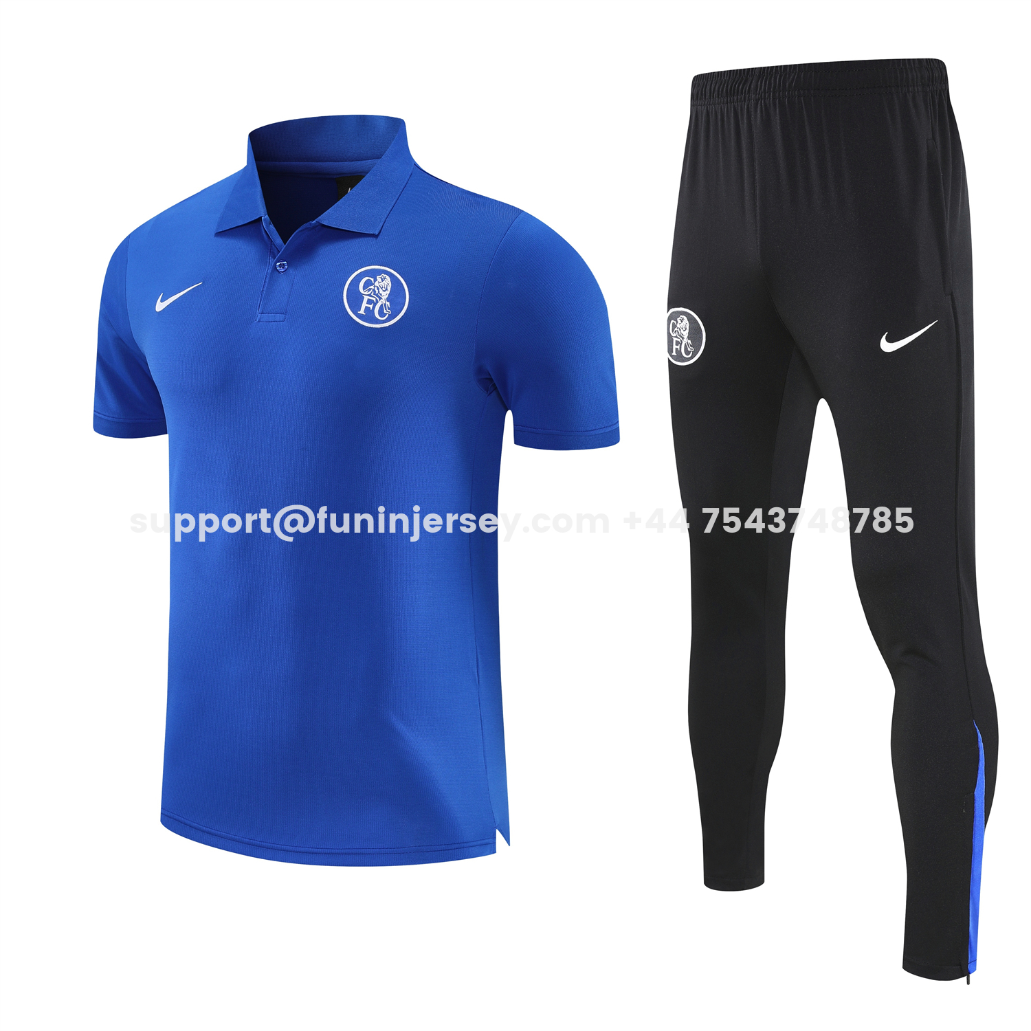Funinjersey-C.H.E.L.S.E.A 25-26 POLO Short-Sleeve Training Set - Blue Top and Black Pants