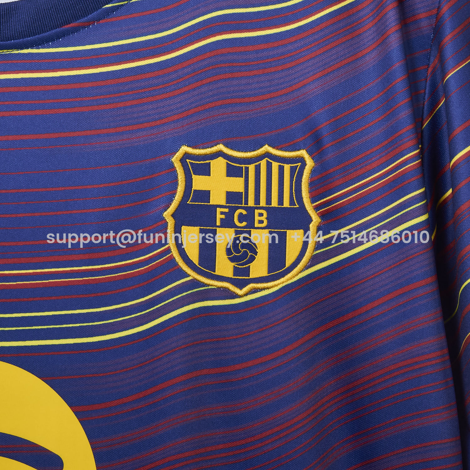 Funinjersey-Barcelona 25-26 Deep Blue Pre-Match Training Jersey with Colorful Lines - Fans Version