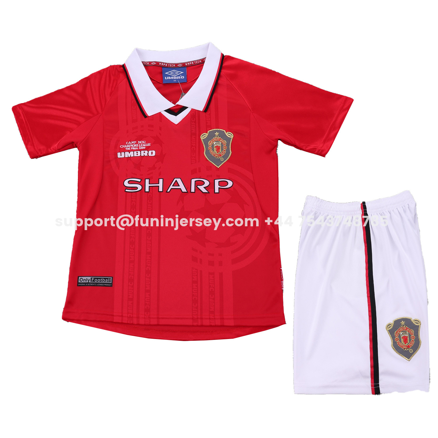 Funinjersey-Retro Manchester United 1999-00 Home Kids Kit