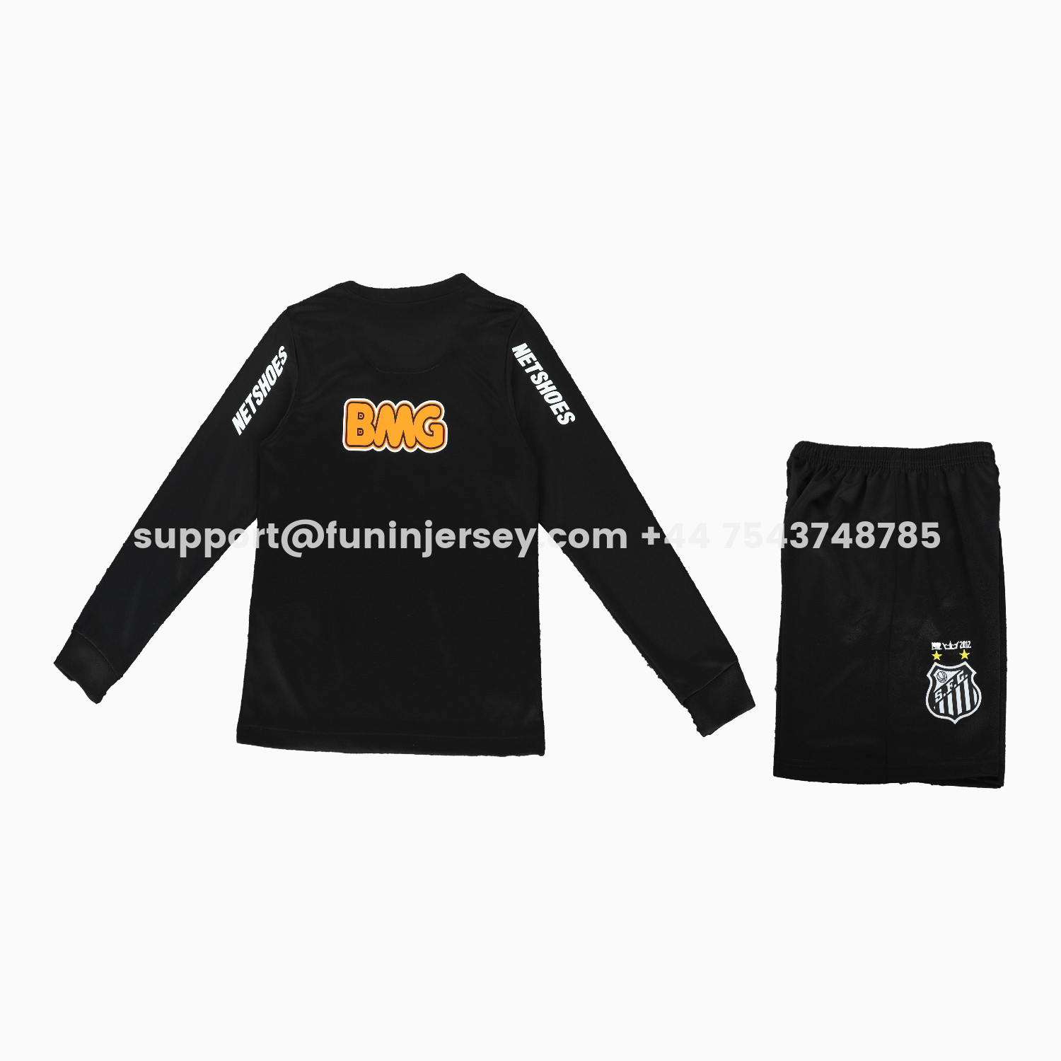 Funinjersey-Retro Santos 2012 Black Special Long Sleeves Kids Kit