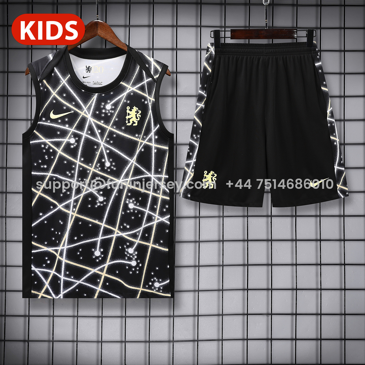 Funinjersey-C.H.E.L.S.E.A 25-26 Kids Vest Training Set - Yellow Fluorescent Rays Black Vest & Black Shorts