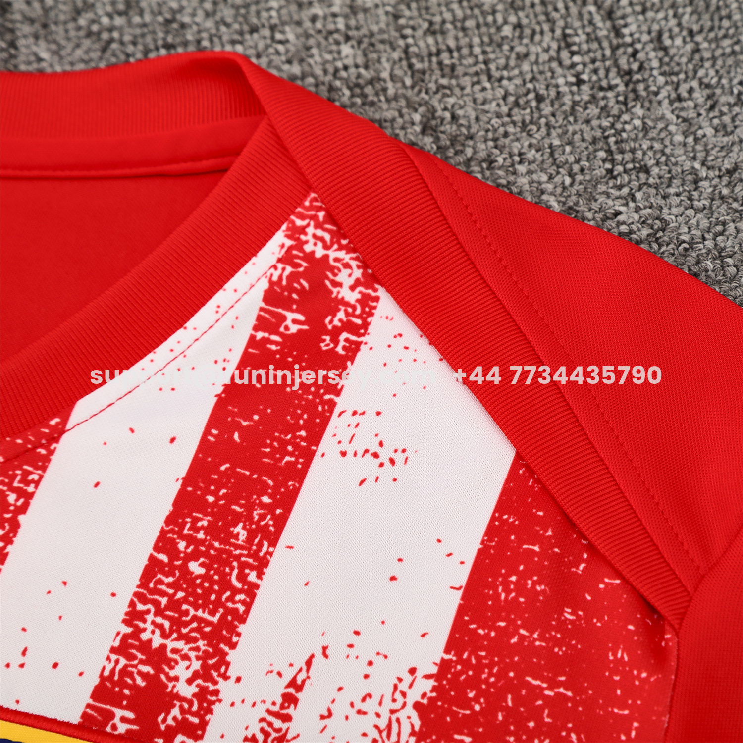 Funinjersey-Atletico Madrid Short-Sleeve Training Set - Red White Top & Blue Shorts