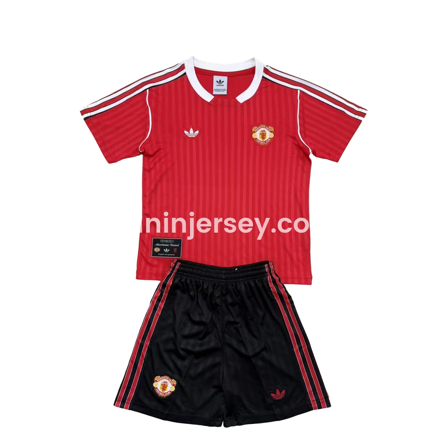 Funinjersey-Manchester United 25-26 Red Terrace Icon Throwback Style Kids Kit
