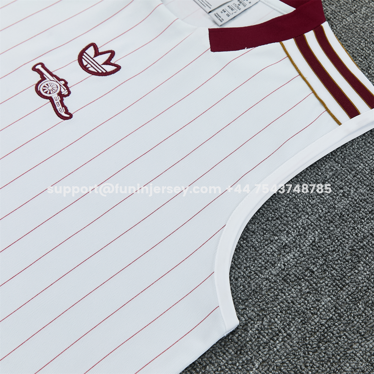 Funinjersey-Arsenal 25-26 Retro Style Vest Training Set - White With Burgundy Stripes And Collar Top & Pants