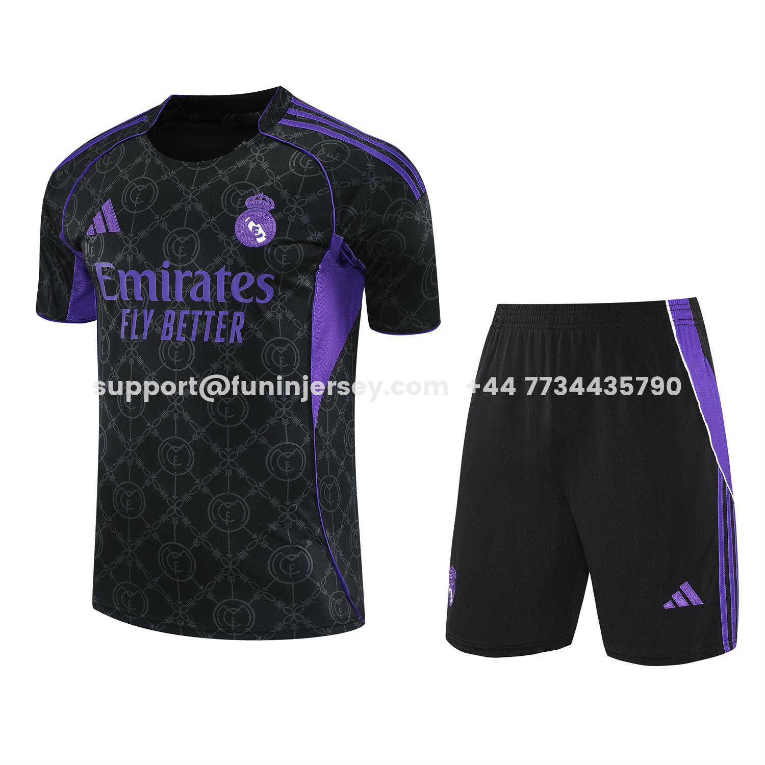 Funinjersey-Real Madrid 25-26 Short-Sleeve Training Set - Blue Edge Black Top & Black Shorts