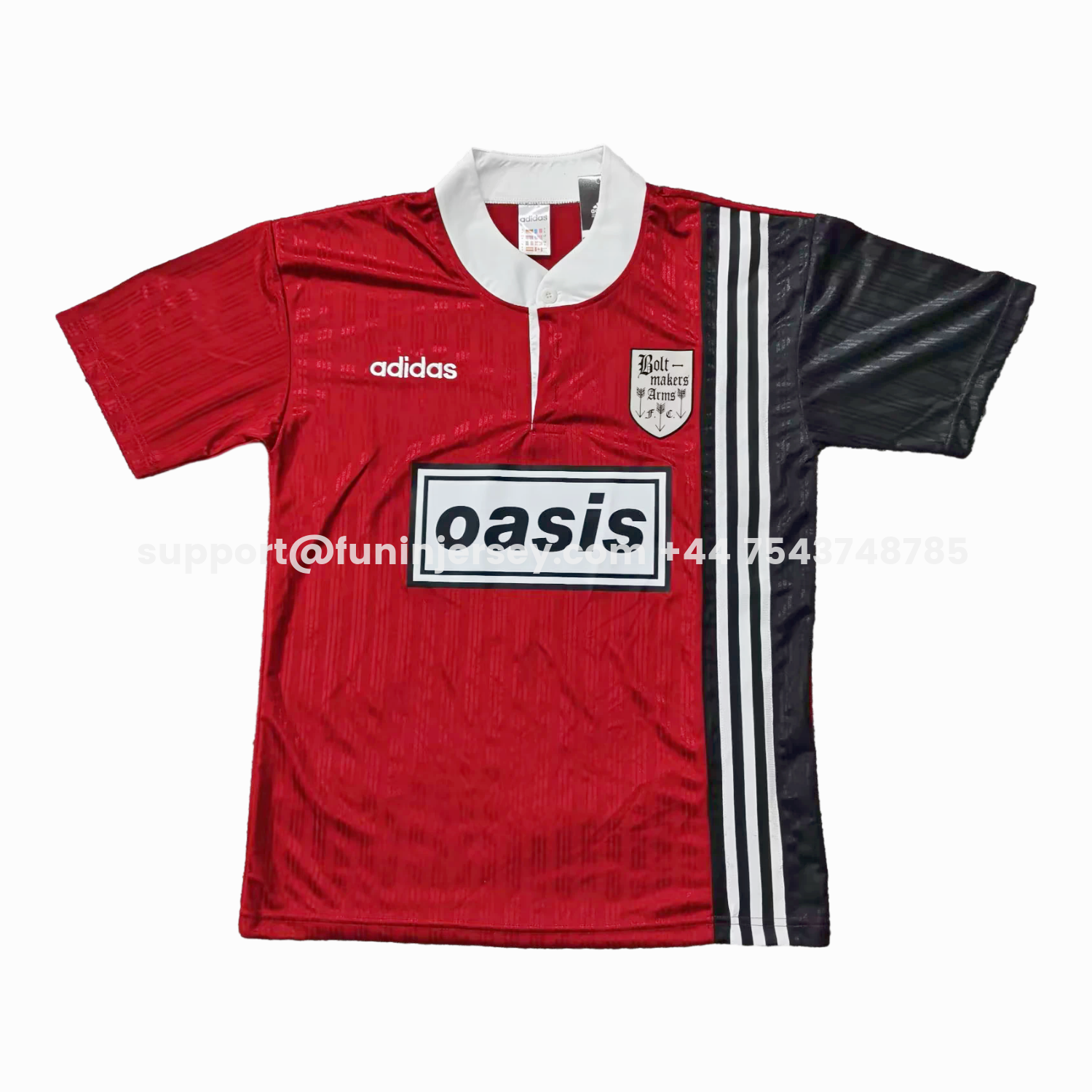Funinjersey-Retro Boltmakers Arms 1996 Oasis Originals Red And Black Jersey