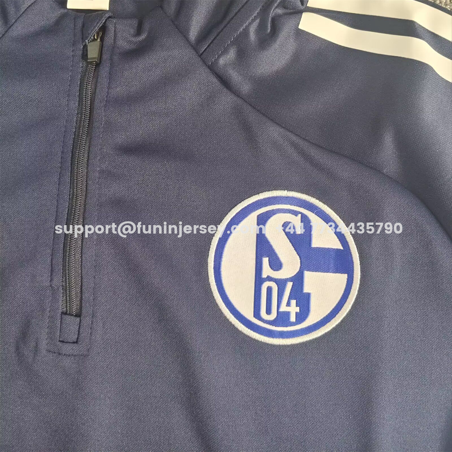 Funinjersey-Schalke 04 25-26 Long Sleeve Training Set - Deep Blue Top & Deep Blue Pants