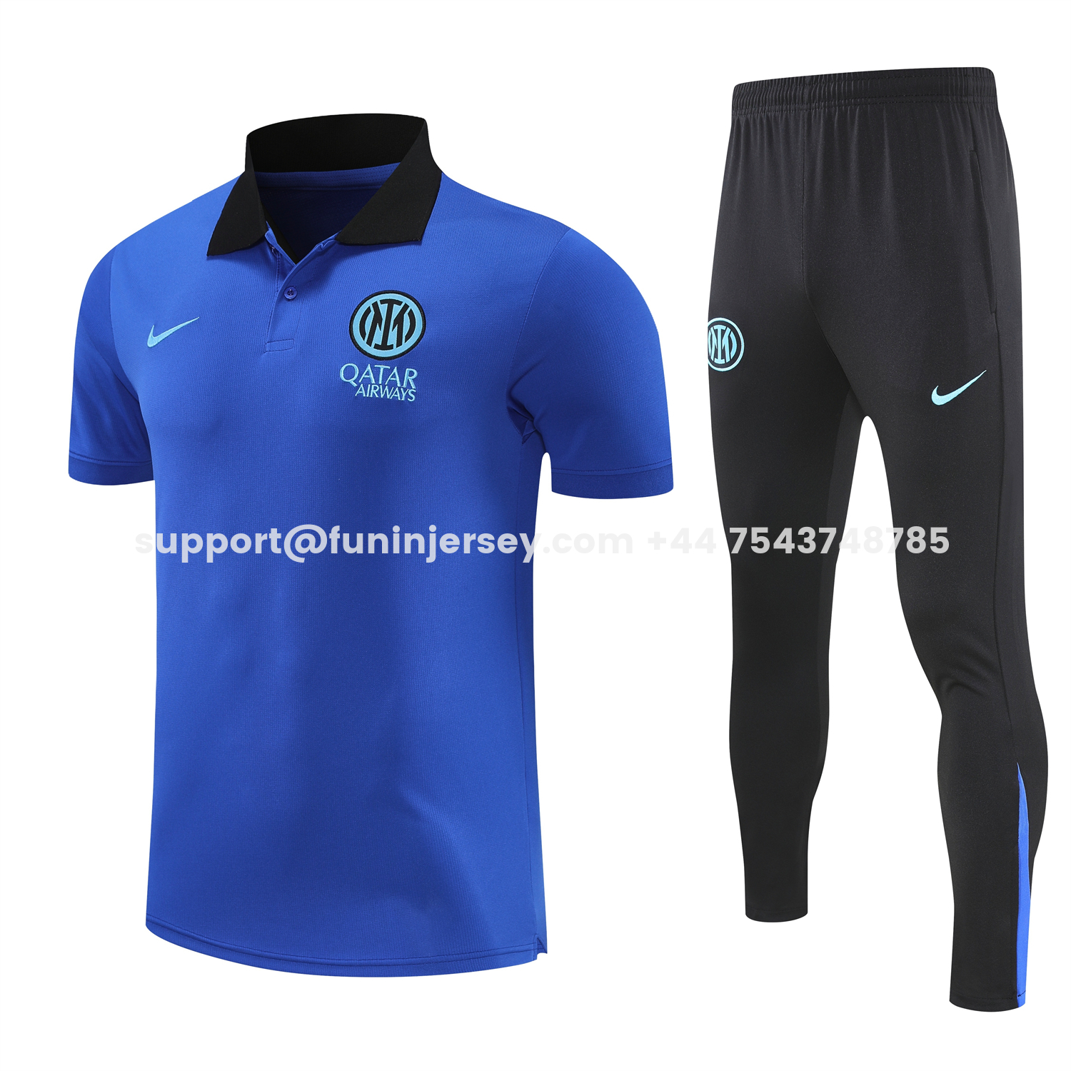 Funinjersey-Inter Milan 25-26 POLO Short-Sleeve Training Set - Ocean Blue Top and Black Pants