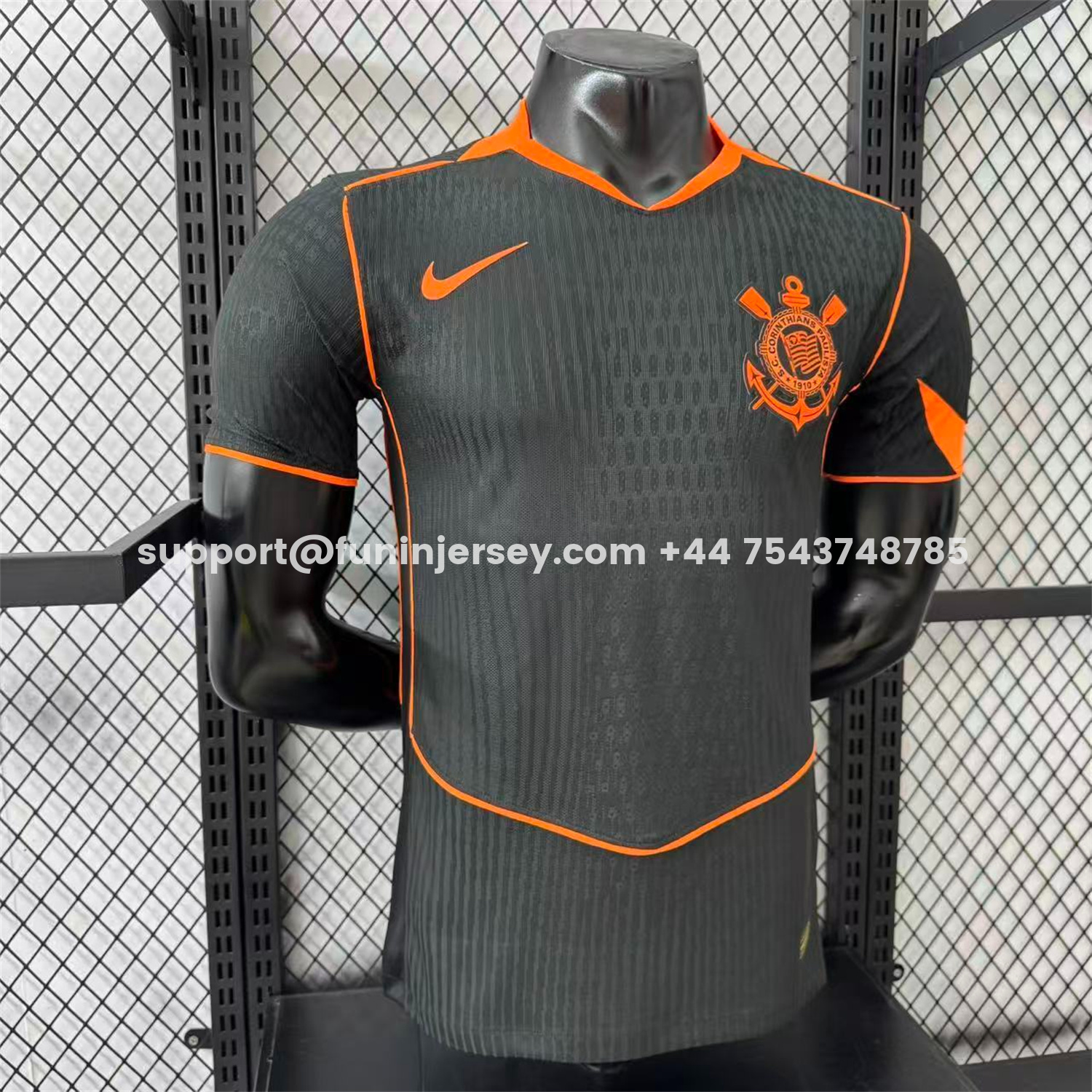 Funinjersey-Corinthians 25-26 Third Orange Lines Black Jersey - Player Version