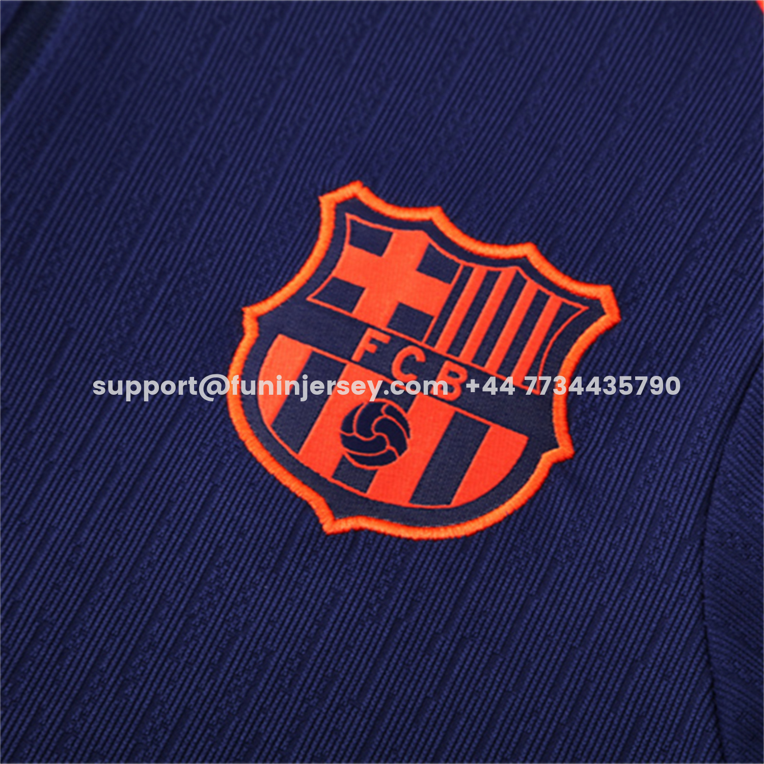 Funinjersey-Barcelona 25-26 Kids Long Sleeve Training Set - Royal Blue Top Orange Sponsor & Royal Blue Pants