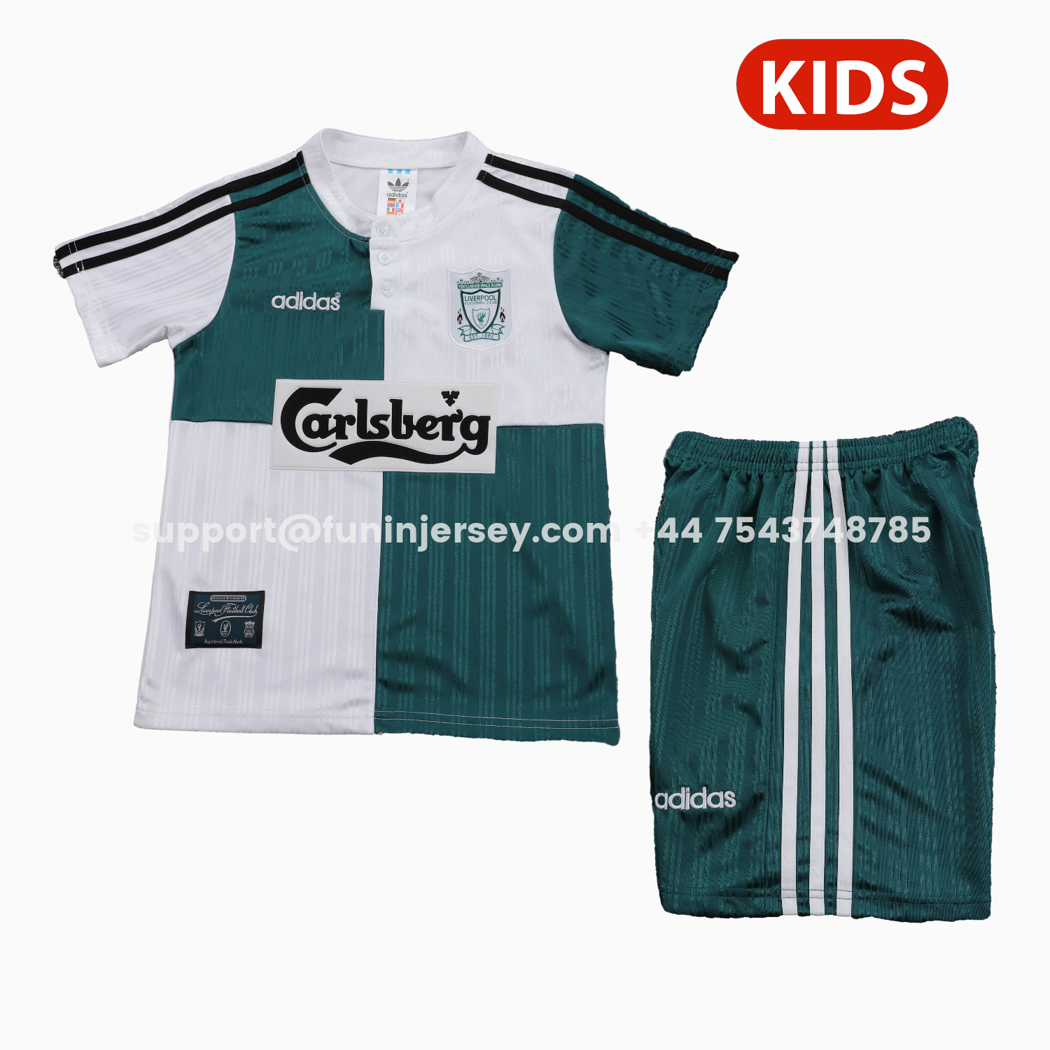 Funinjersey-Retro Liver.pool 1995-96 Away White And Green Kids Kit