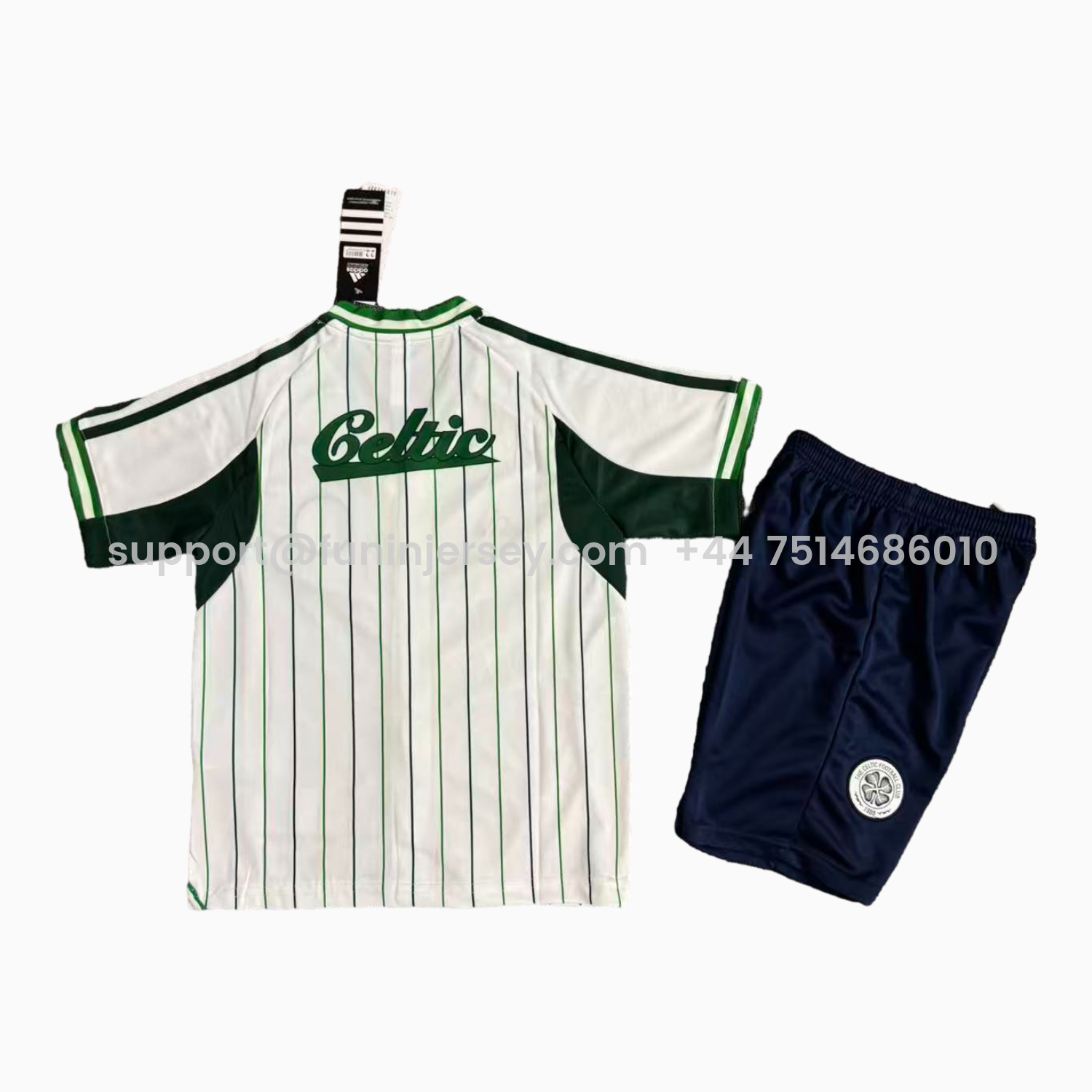 Funinjersey-Celtic 25-26 White With Green Lines Baseball Kids Kit