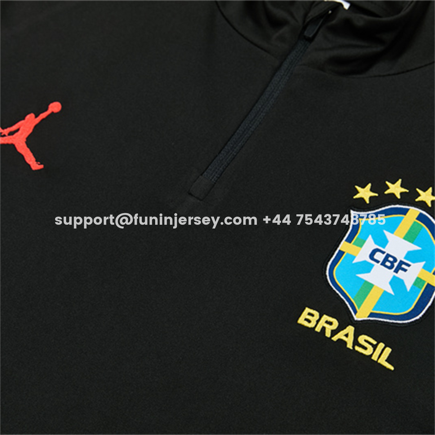 Funinjersey-Brazil X JD 2026 Long Sleeves Training Set - Black Top And Black Orange Pants