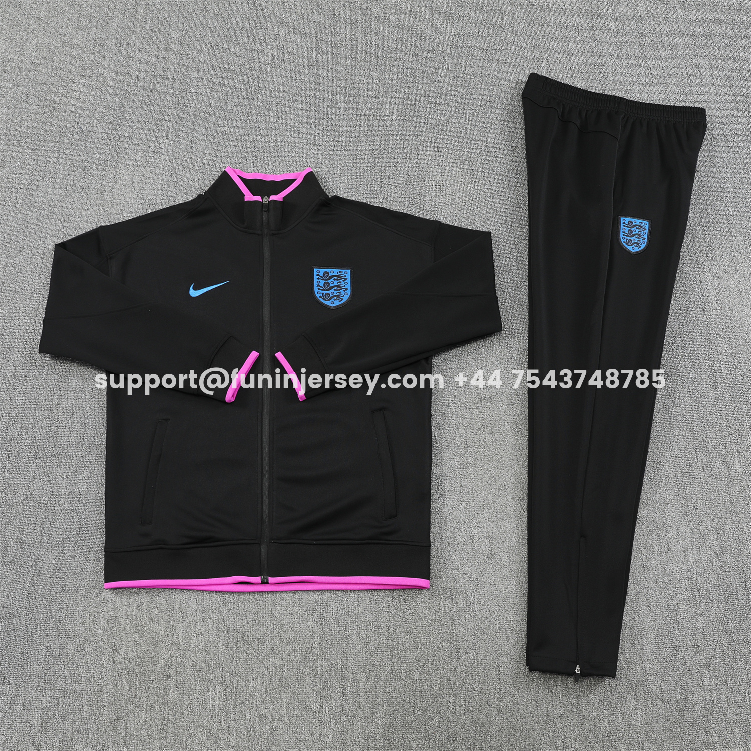 Funinjersey-England 2026 Jacket Training Tracksuit - Black Top and Black Pants