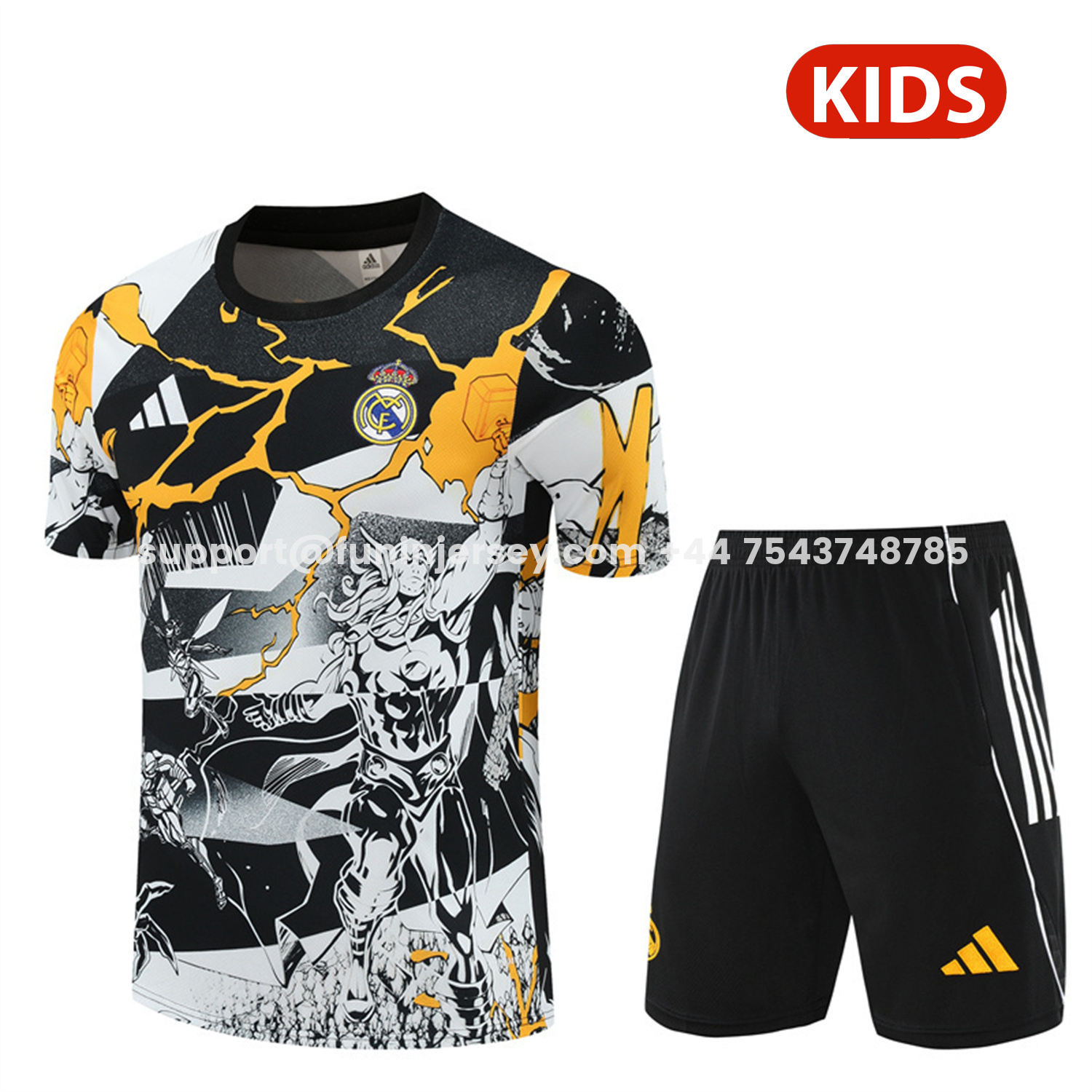 Funinjersey-Real Madrid 25-26 Thunder Comics Kids Short-Sleeve Training Set - Comic Pattern Top & Shorts