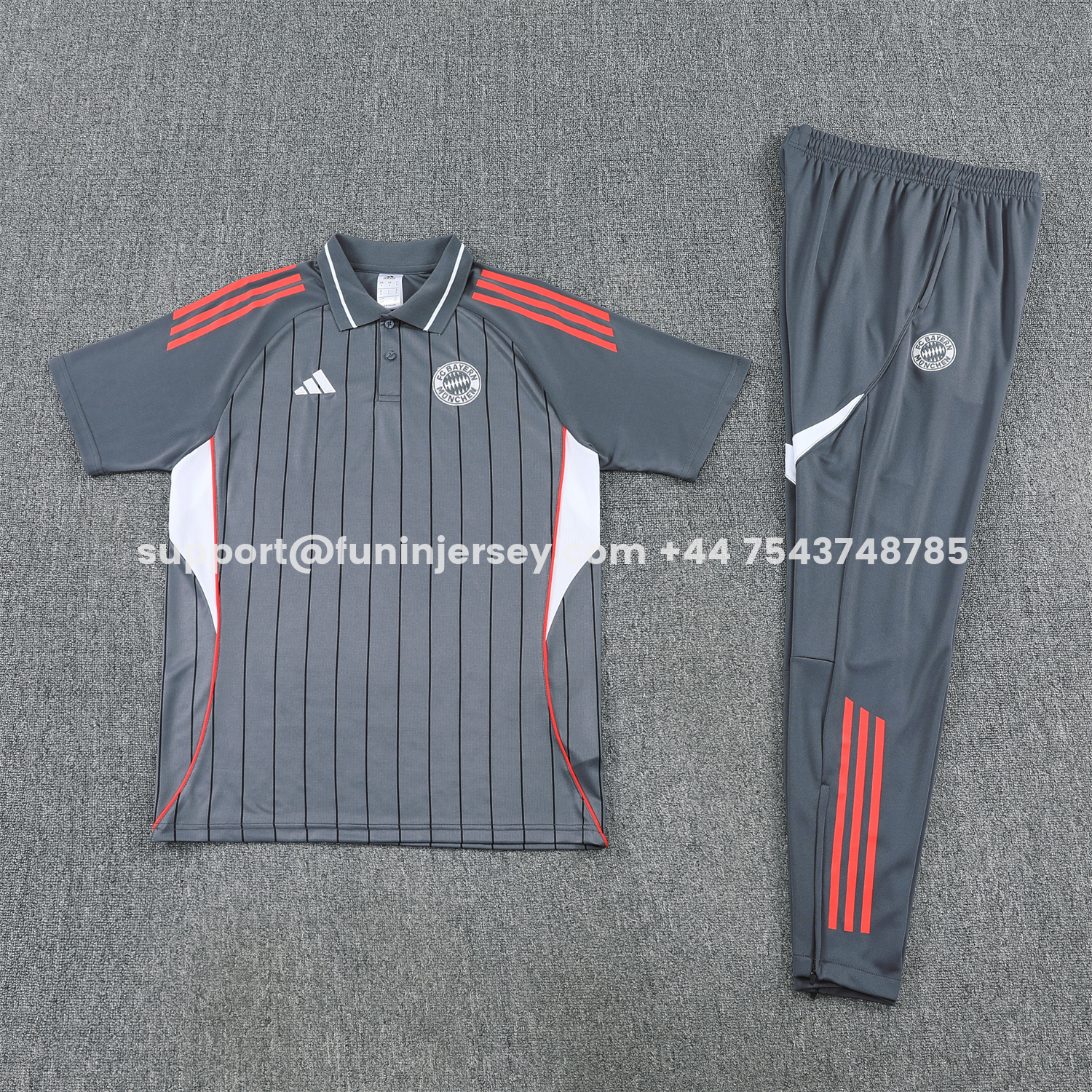 Funinjersey-Bayern Munich 25-26 POLO Short-Sleeve Training Set - Deep Grey Top and Pants