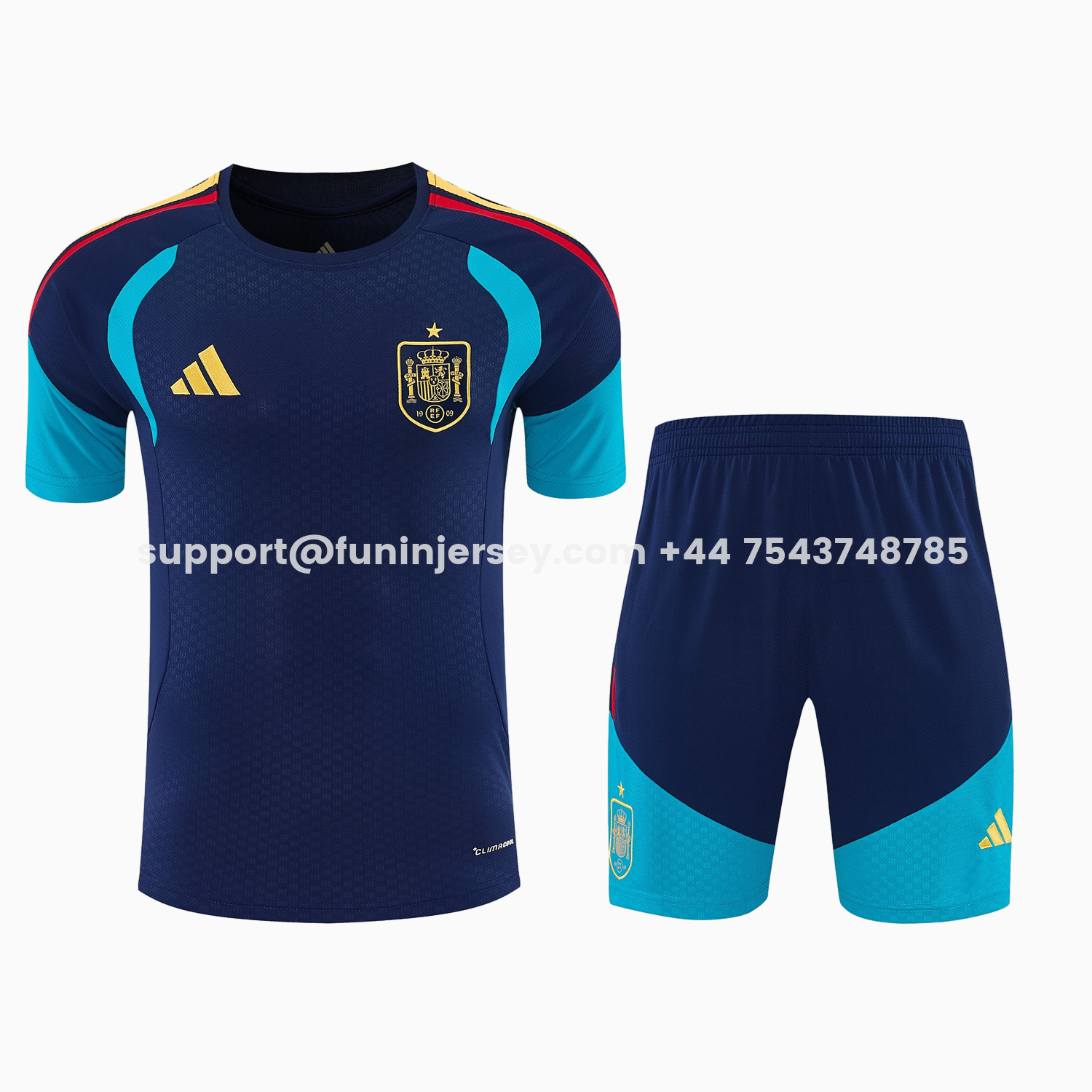 Funinjersey-Spain 2026 Short-Sleeve Training Set - Dark Blue Top & Dark Blue Pants