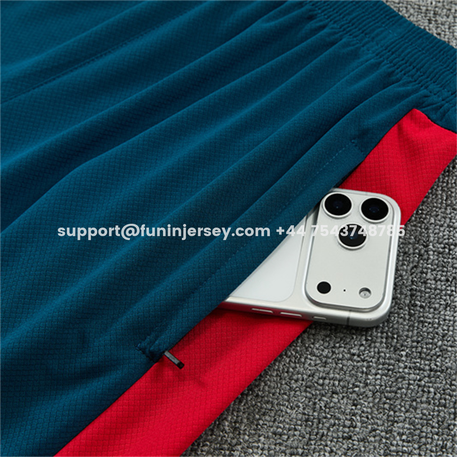 Funinjersey-Portugal 2026 Short-Sleeve Training Set - Colors Top & Dark Teal Blue With A Red Stripe On The Side Pants