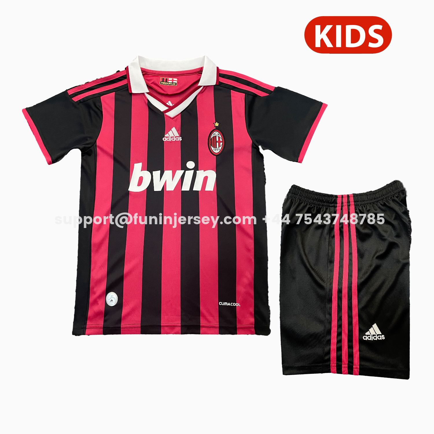 Funinjersey-Retro AC Milan 2009-10 Home Red Kids Kit