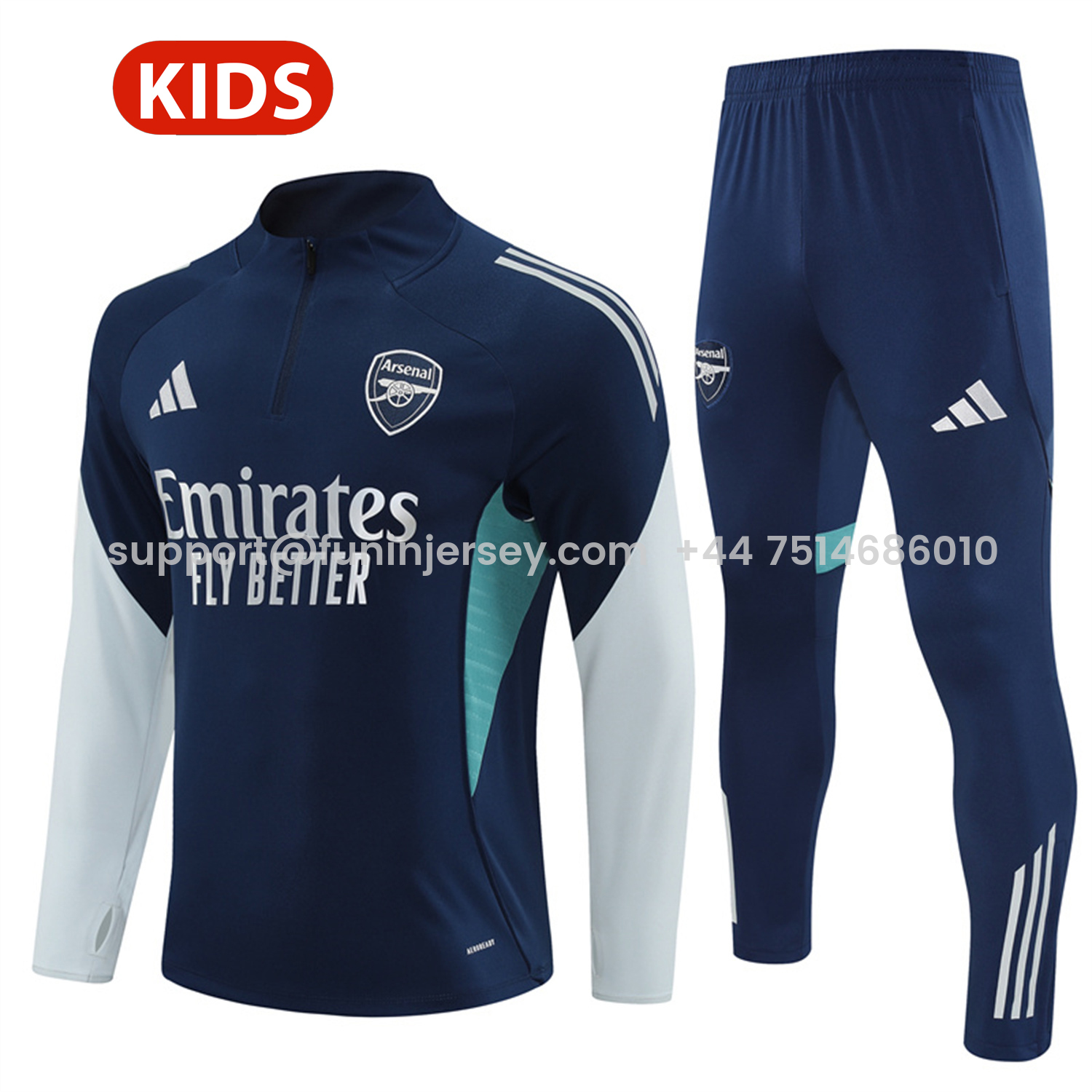 Funinjersey-Arsenal 25-26 Kids Long Sleeve Training Set - Royal Blue Top & Royal Blue Pants
