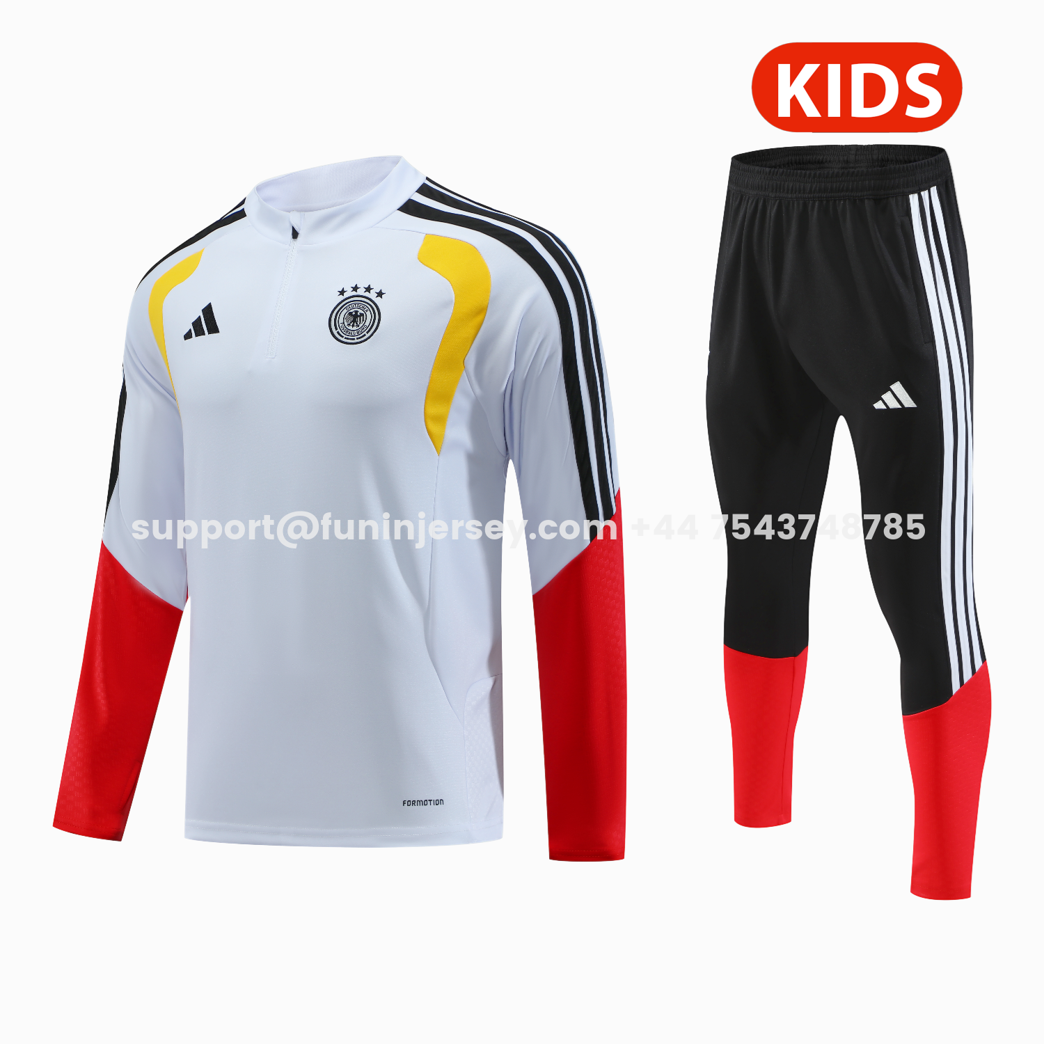 Funinjersey-Germany 2026 Kids Long Sleeve Training Set - White Top & Pants