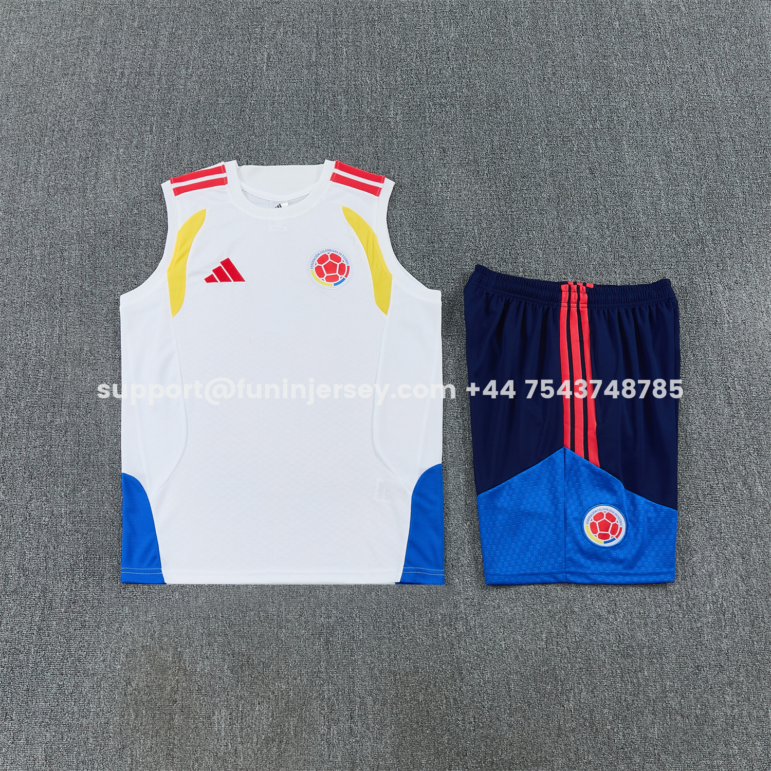 Funinjersey-Colombia 2026 Vest Training Set - White Vest and Blue Shorts