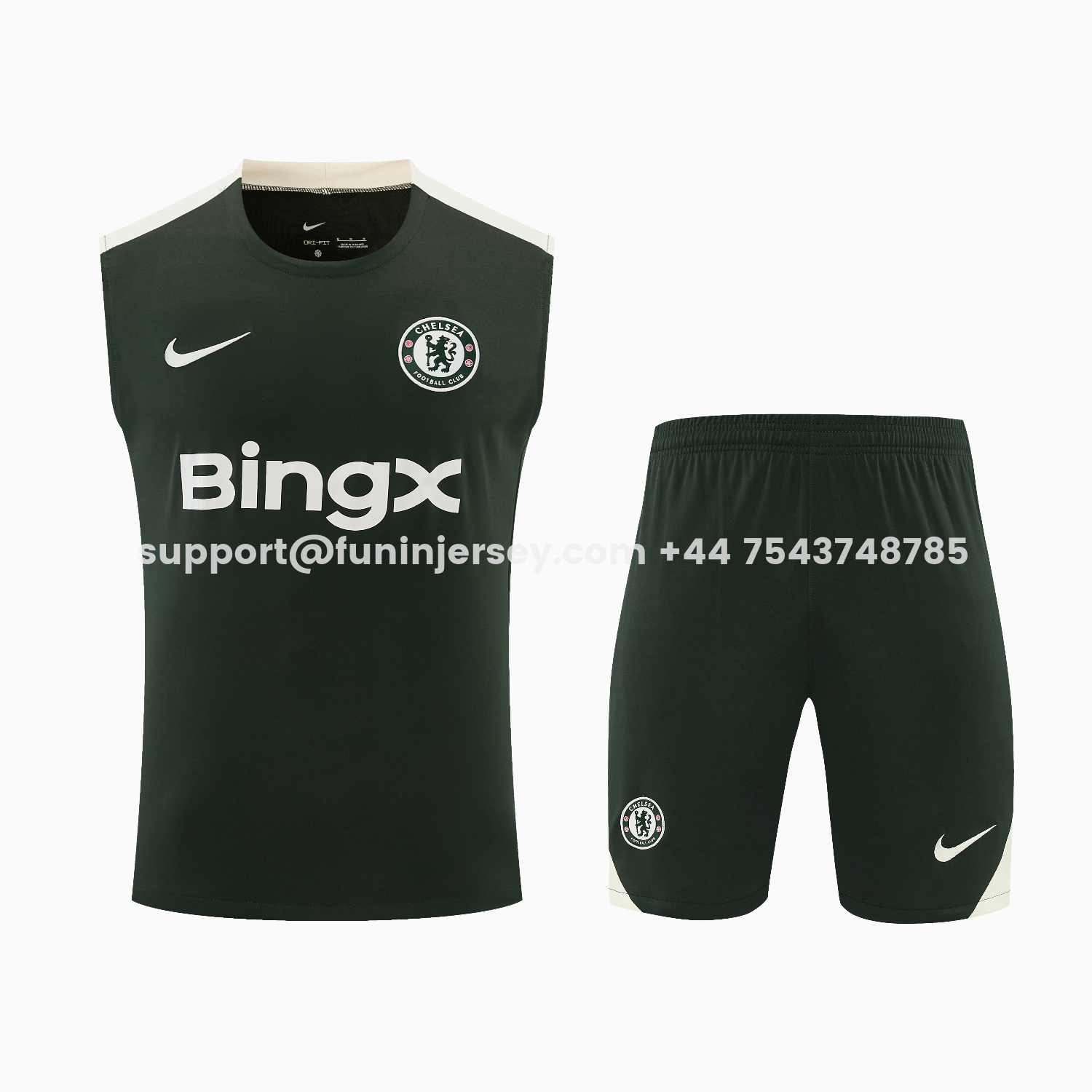 Funinjersey-C.H.E.L.S.E.A 25-26 Vest Training Set - Dark Green With White Accents Top & Pants