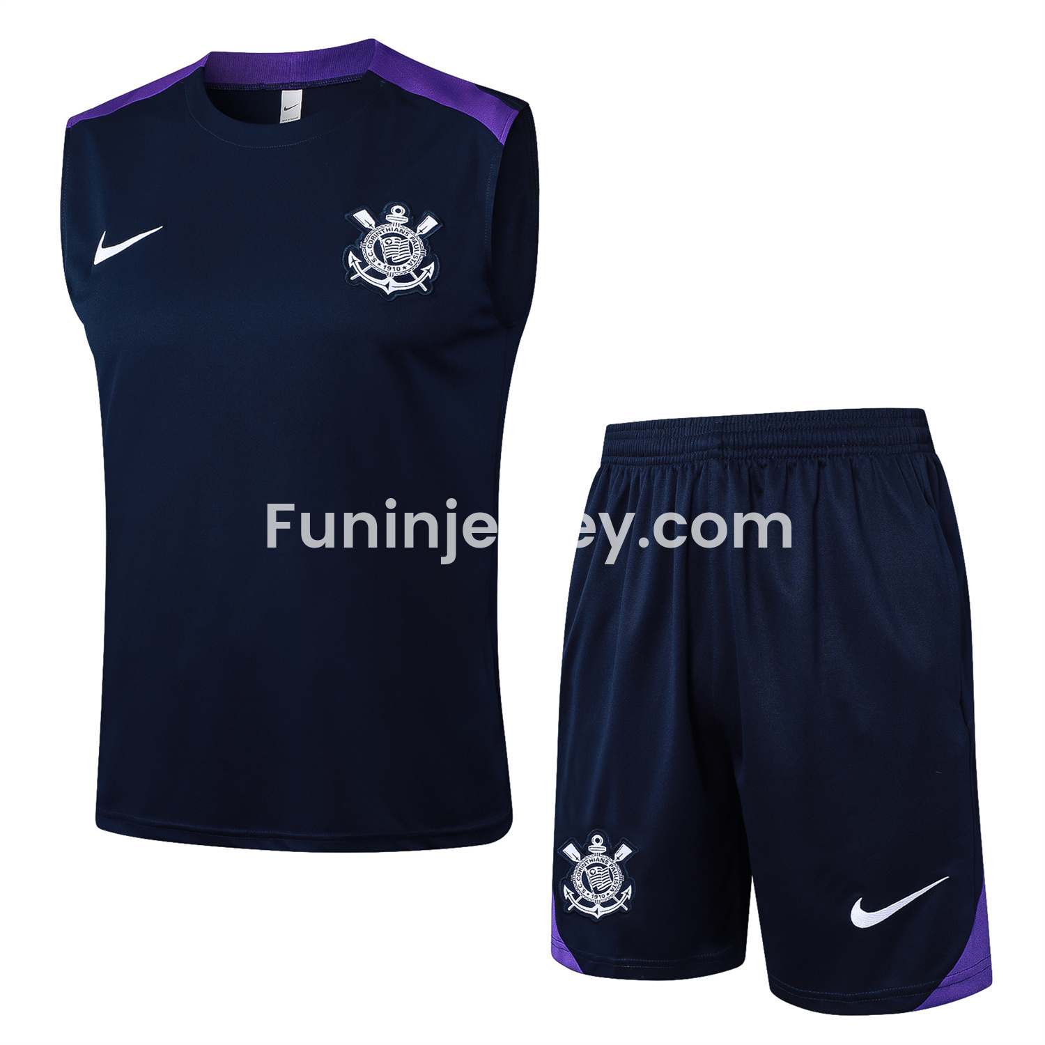 Funinjersey-Corinthians 25-26 Vest Training Set - Deep Blue Black Vest and Shorts