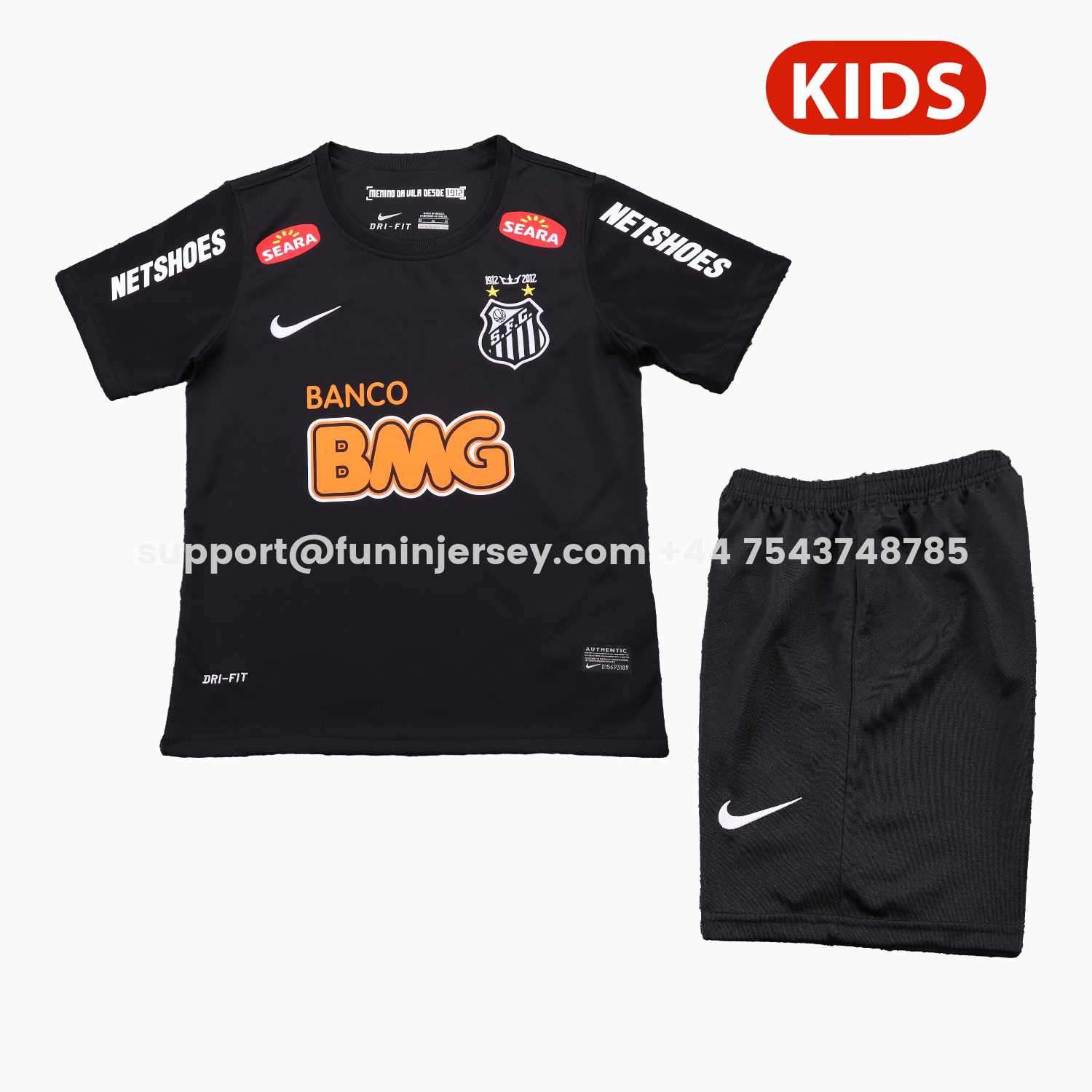 Funinjersey-Retro Santos 2012 Black Special Kids Kit