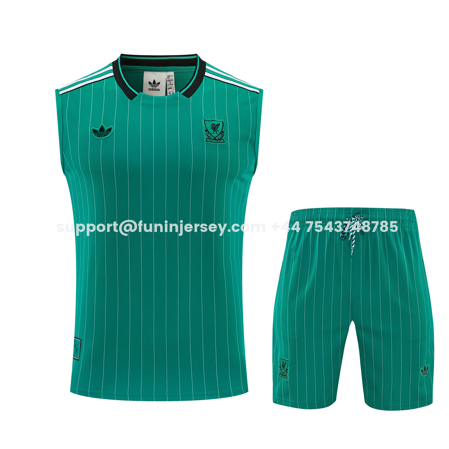 Funinjersey-Liver.pool 25-26 Retro Style Vest Training Set - Green With White Stripes Top & Pants