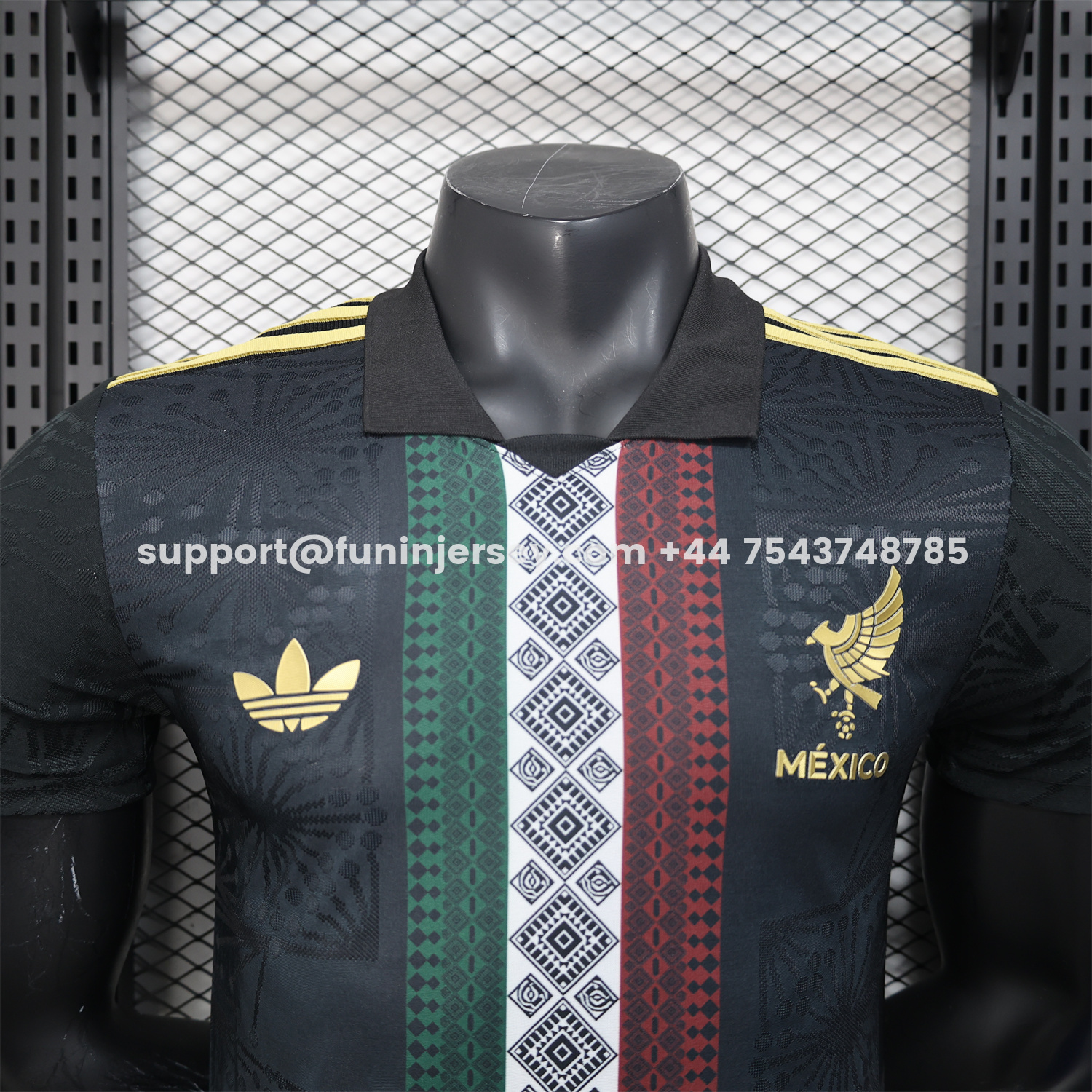 Funinjersey-Mexico 25-26 Black Polo Jersey with Red White and Green Decorative Pattern - Player Version