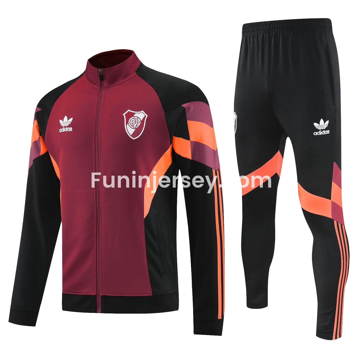 Funinjersey-River Plate 25-26 Terrace Jacket Training Tracksuit - Deep Red Jackets & Black Pants