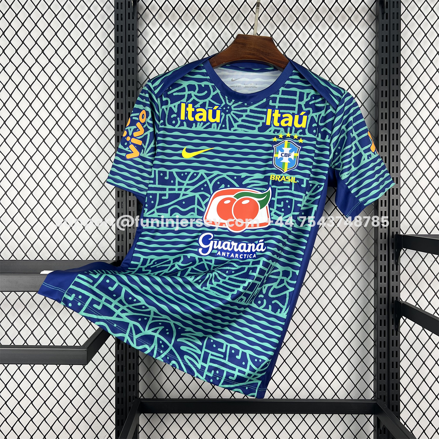 FUN-Funinjersey-Retro Brazil 2024 Blue Pre-Match Training Jersey - Fans Version