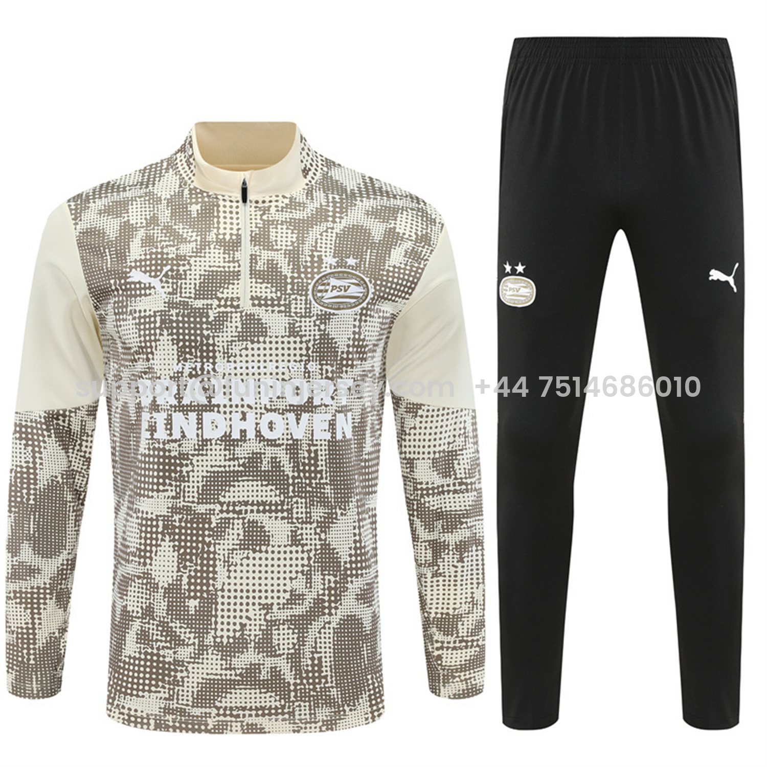 Funinjersey-PSV Eindhoven 25-26 Kids Long Sleeve Training Set - Khaki Top & Black Pants
