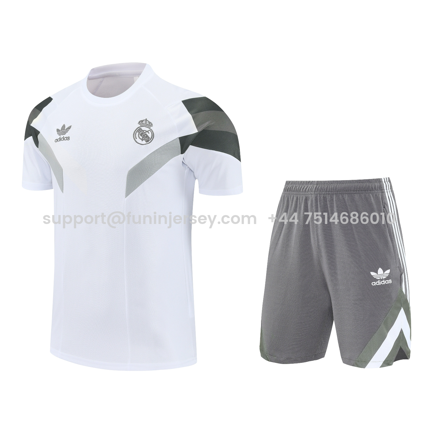 Funinjersey-Real Madrid 25-26 Short-Sleeve Training Set - White Top & Gray Shorts