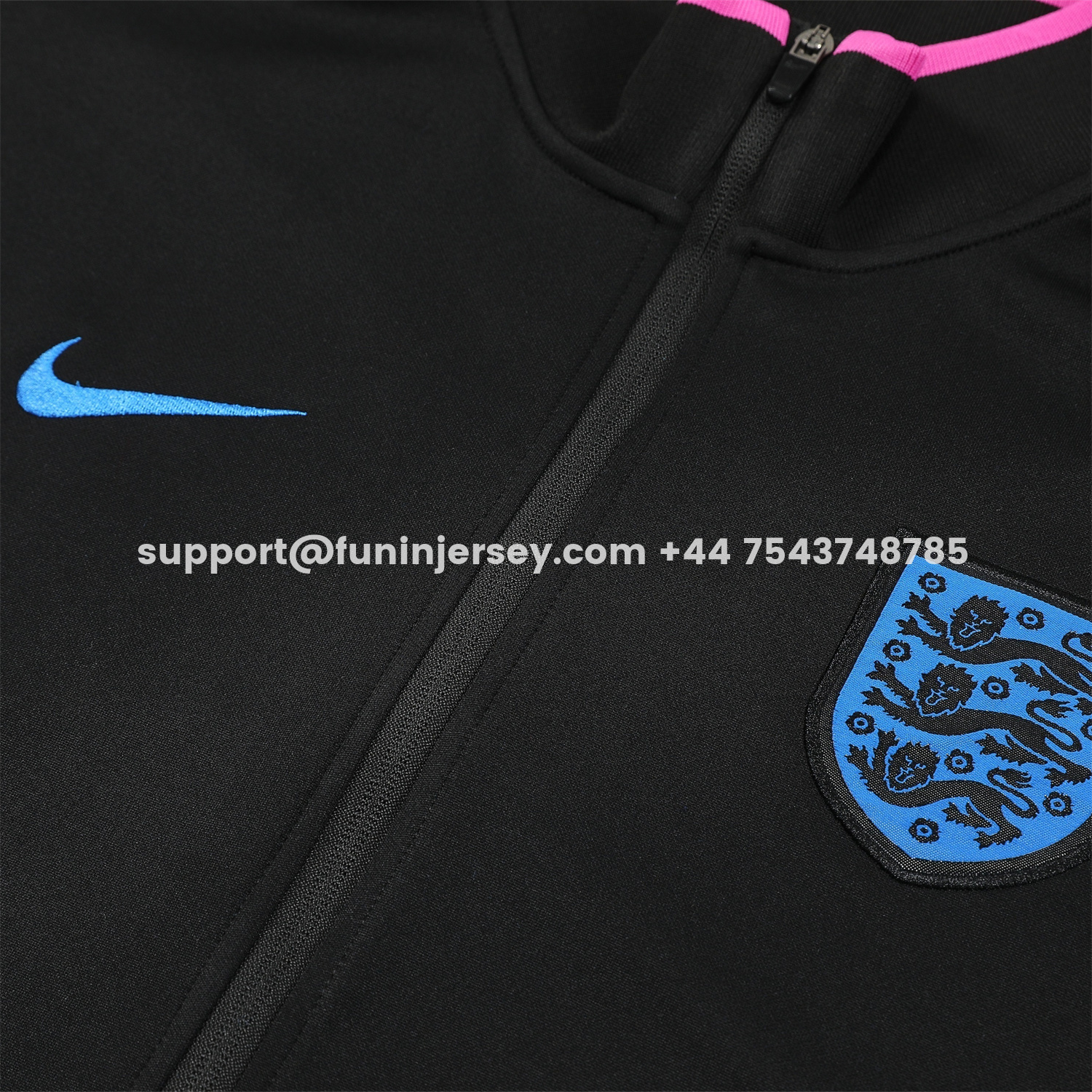 Funinjersey-England 2026 Jacket Training Tracksuit - Black Top and Black Pants