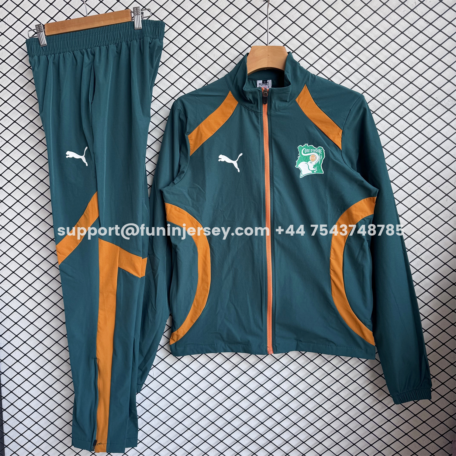 Funinjersey-Ivory Coast 2026 Windbreaker Training Set - Green With Orange Top and Pants